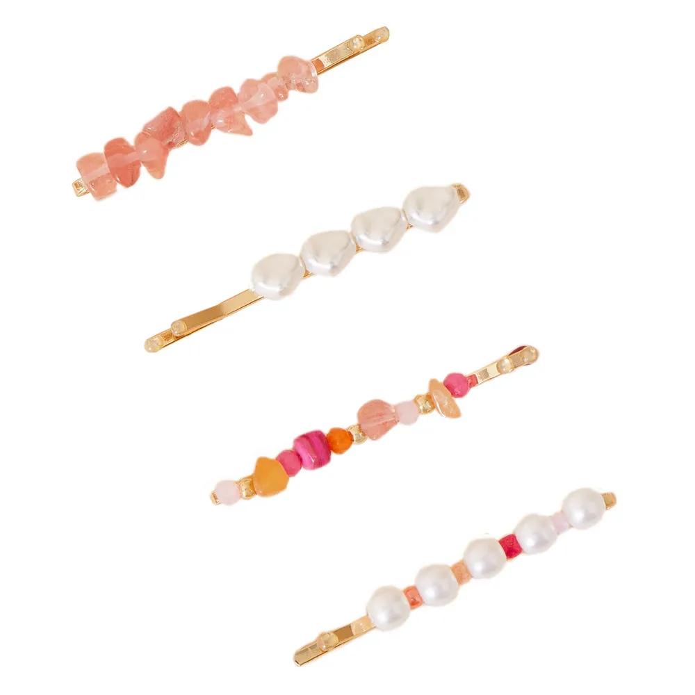 Accessorize London Women's 4  Aurora Pearl Gem Slide Hair Clip Pack