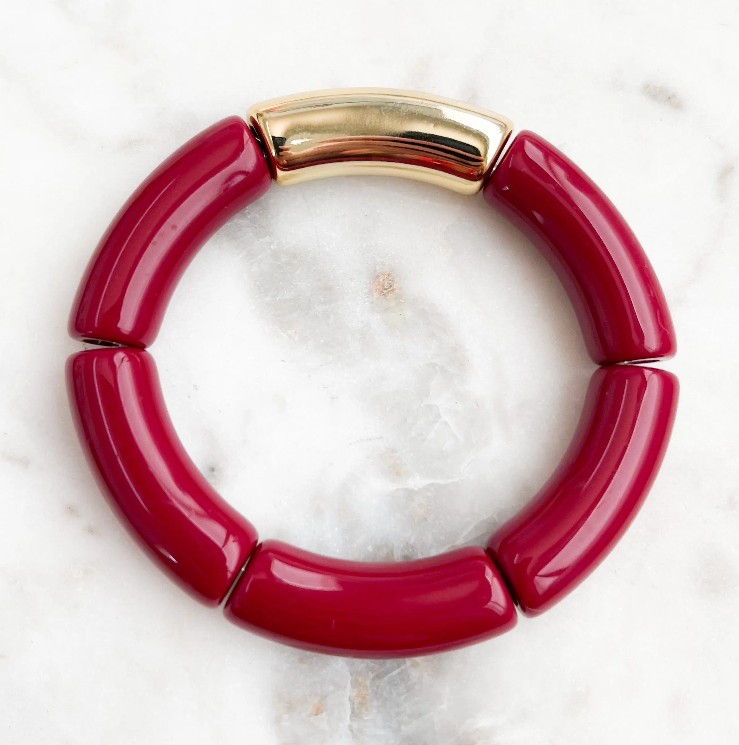 Acrylic Bamboo Bangle Bracelet Maroon