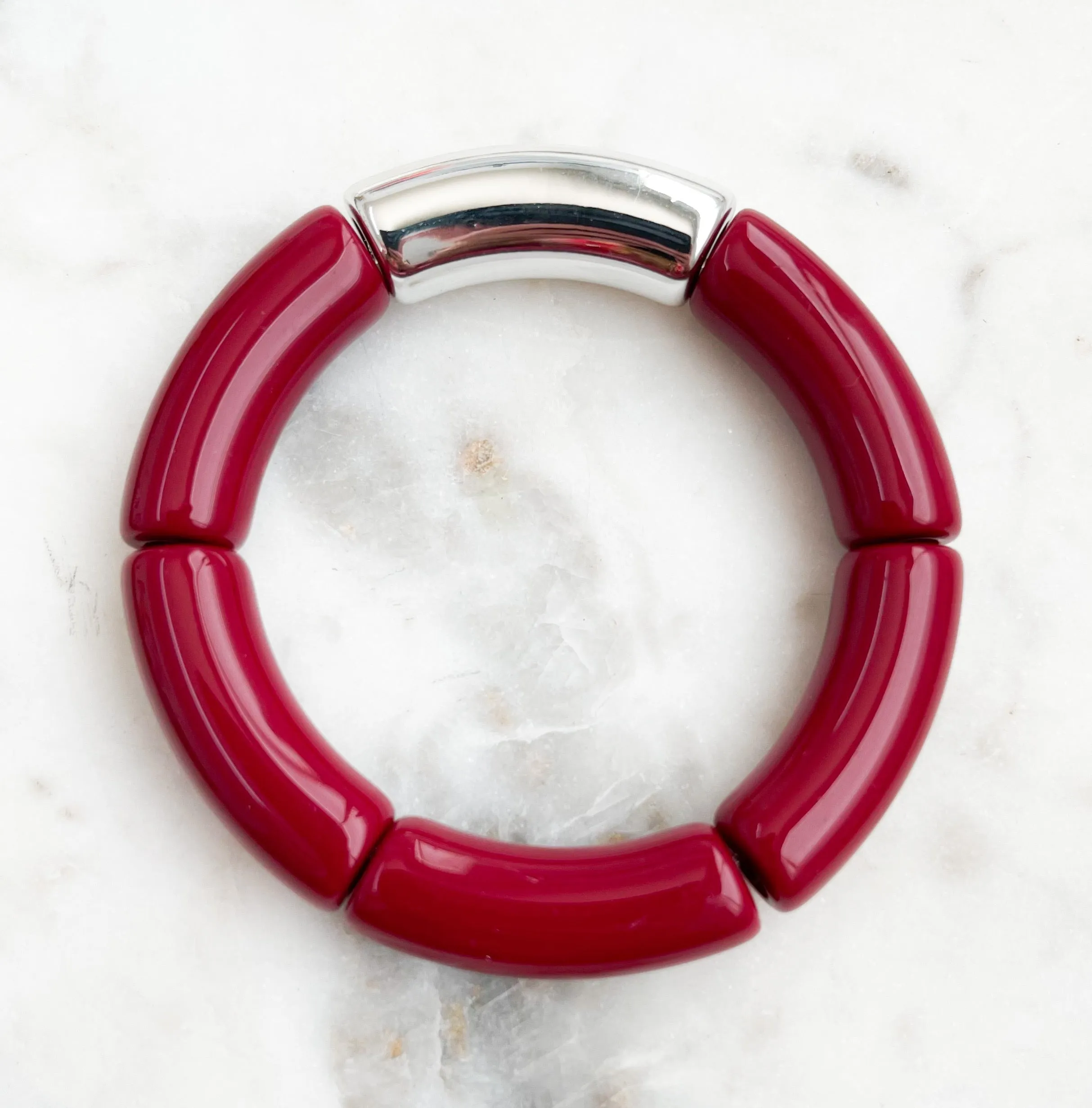 Acrylic Bamboo Bangle Bracelet Maroon