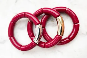 Acrylic Bamboo Bangle Bracelet Maroon