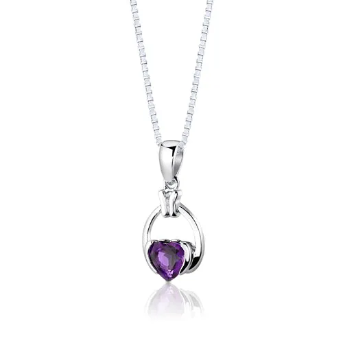 Amethyst Simple Heart Shape Earrings Pendant Necklace Sterling Silver Jewelry Set