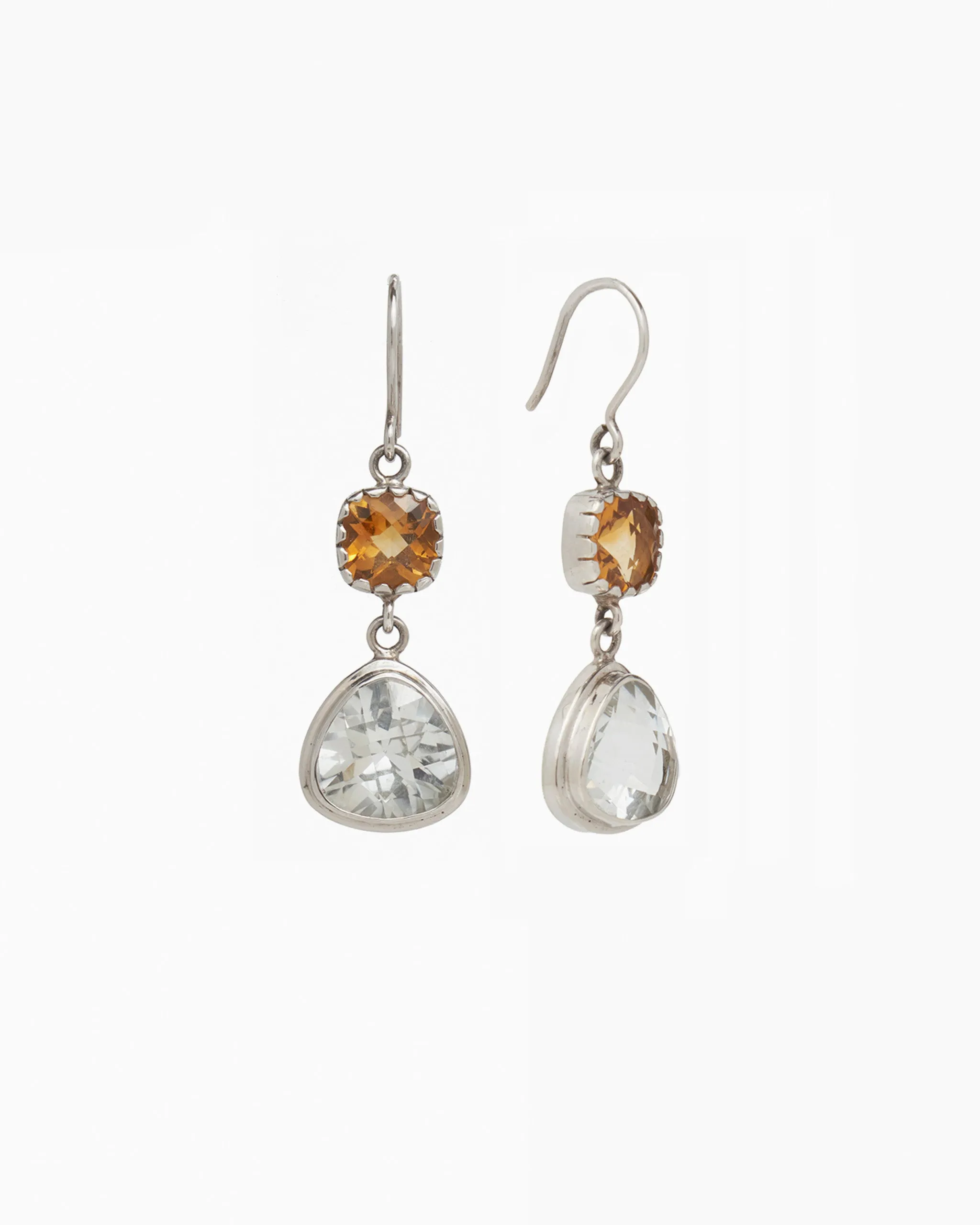 Angelfish Double Stone Drop Earrings - Citrine/White Topaz