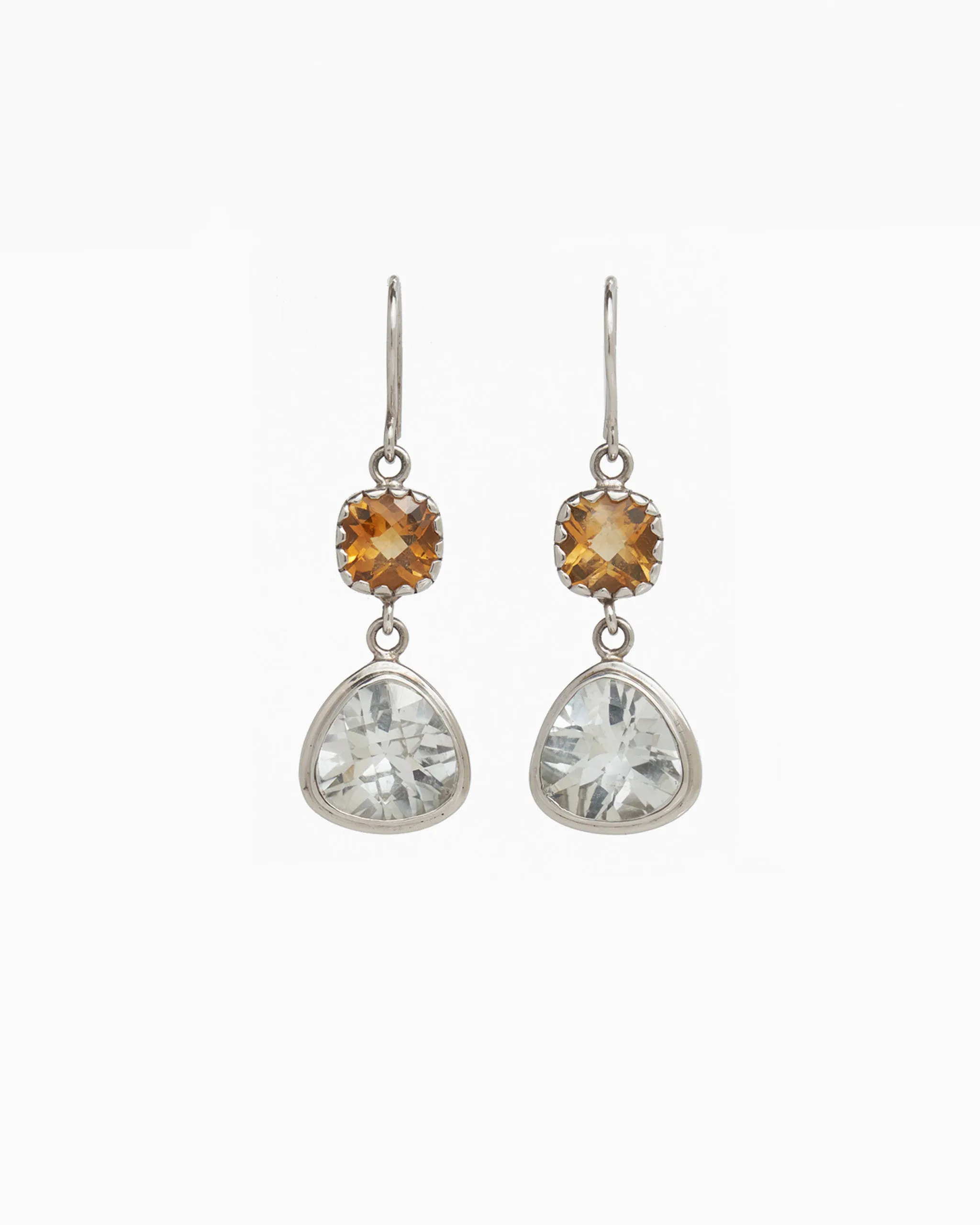 Angelfish Double Stone Drop Earrings - Citrine/White Topaz