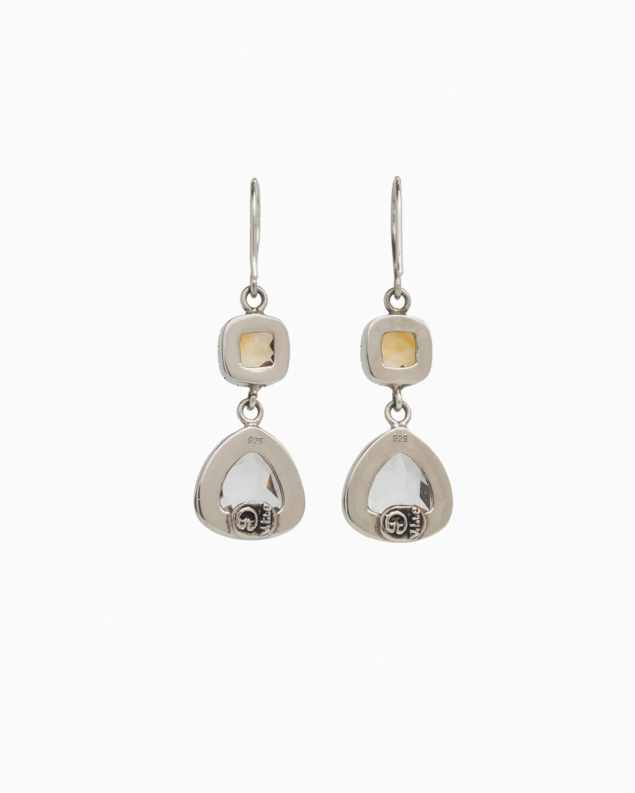 Angelfish Double Stone Drop Earrings - Citrine/White Topaz