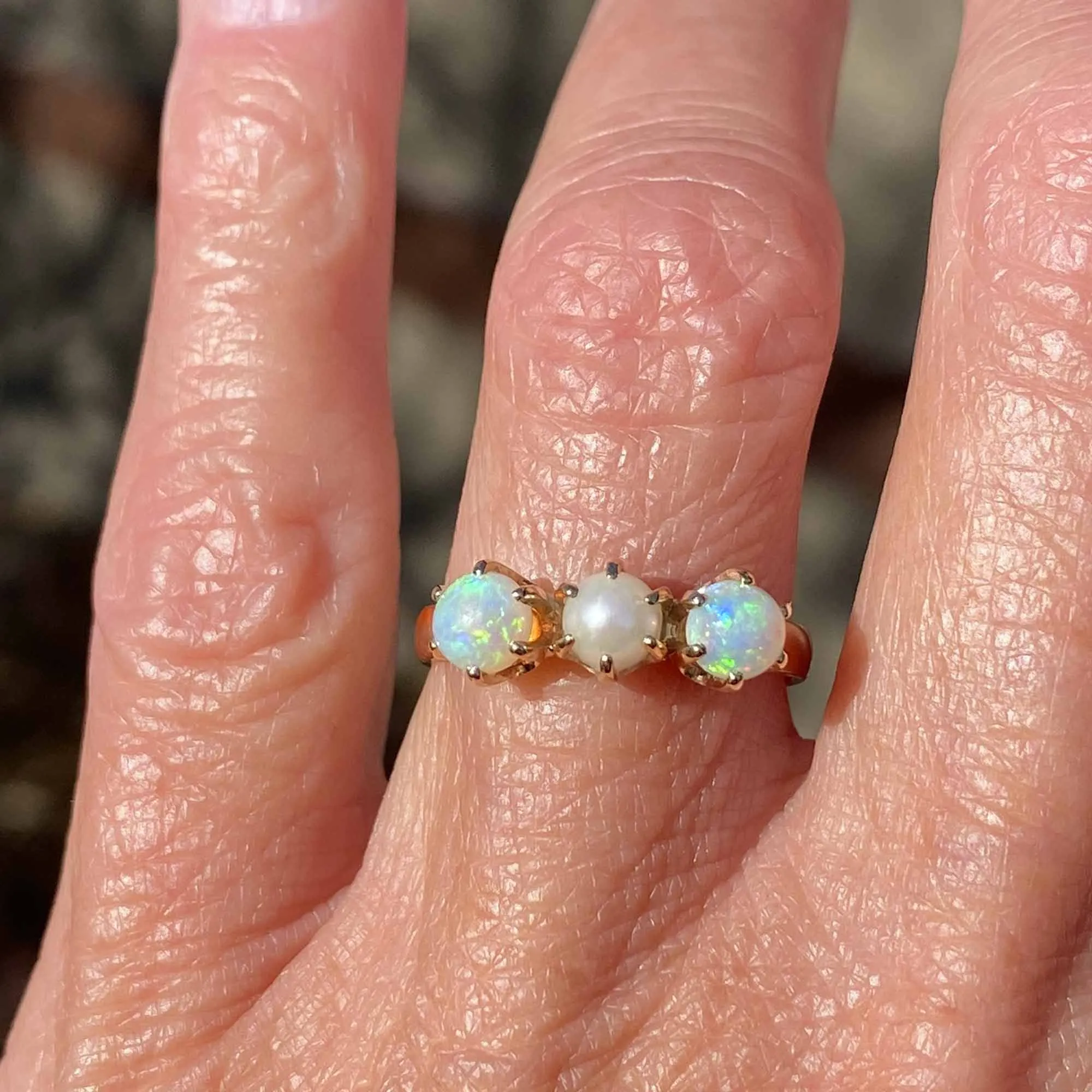 Antique Edwardian Pearl and Opal Ring in 14K Gold