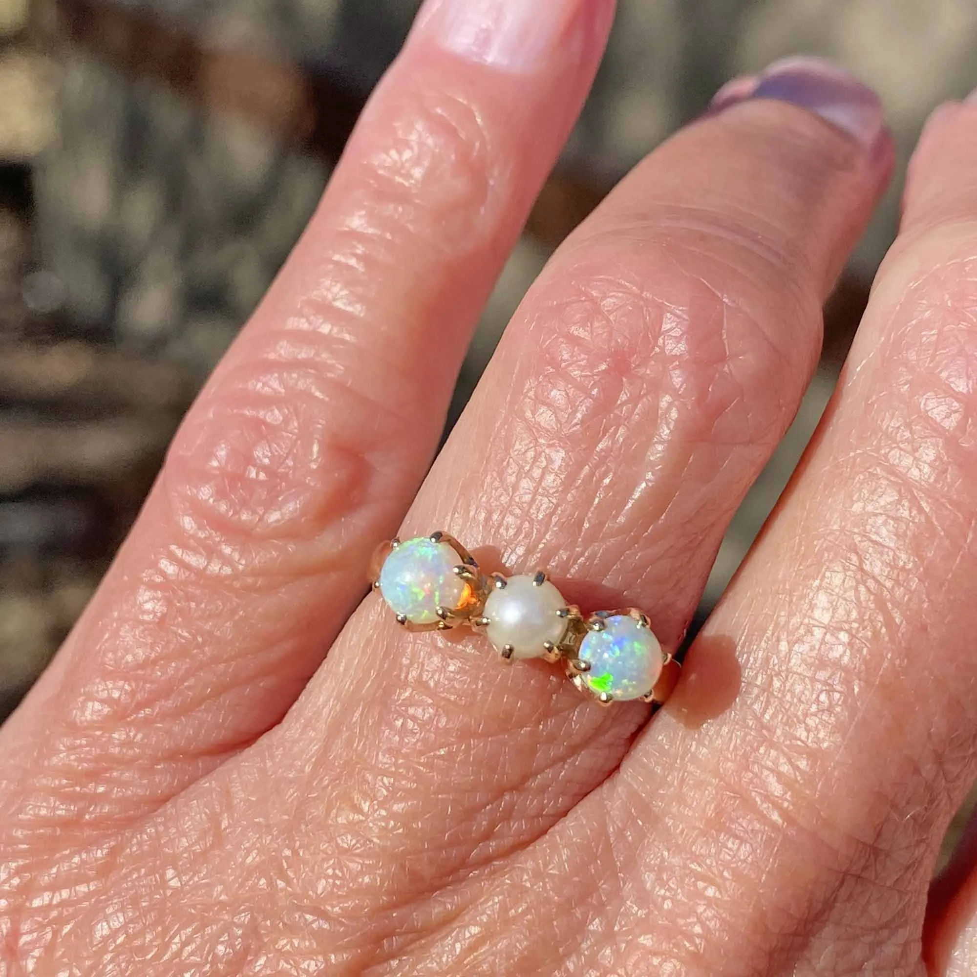 Antique Edwardian Pearl and Opal Ring in 14K Gold