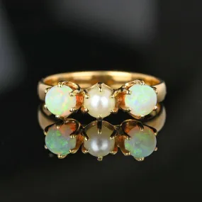 Antique Edwardian Pearl and Opal Ring in 14K Gold