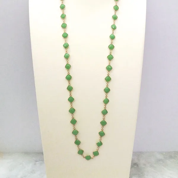 Apple Green Chalcedony Jeweled Chain Necklace