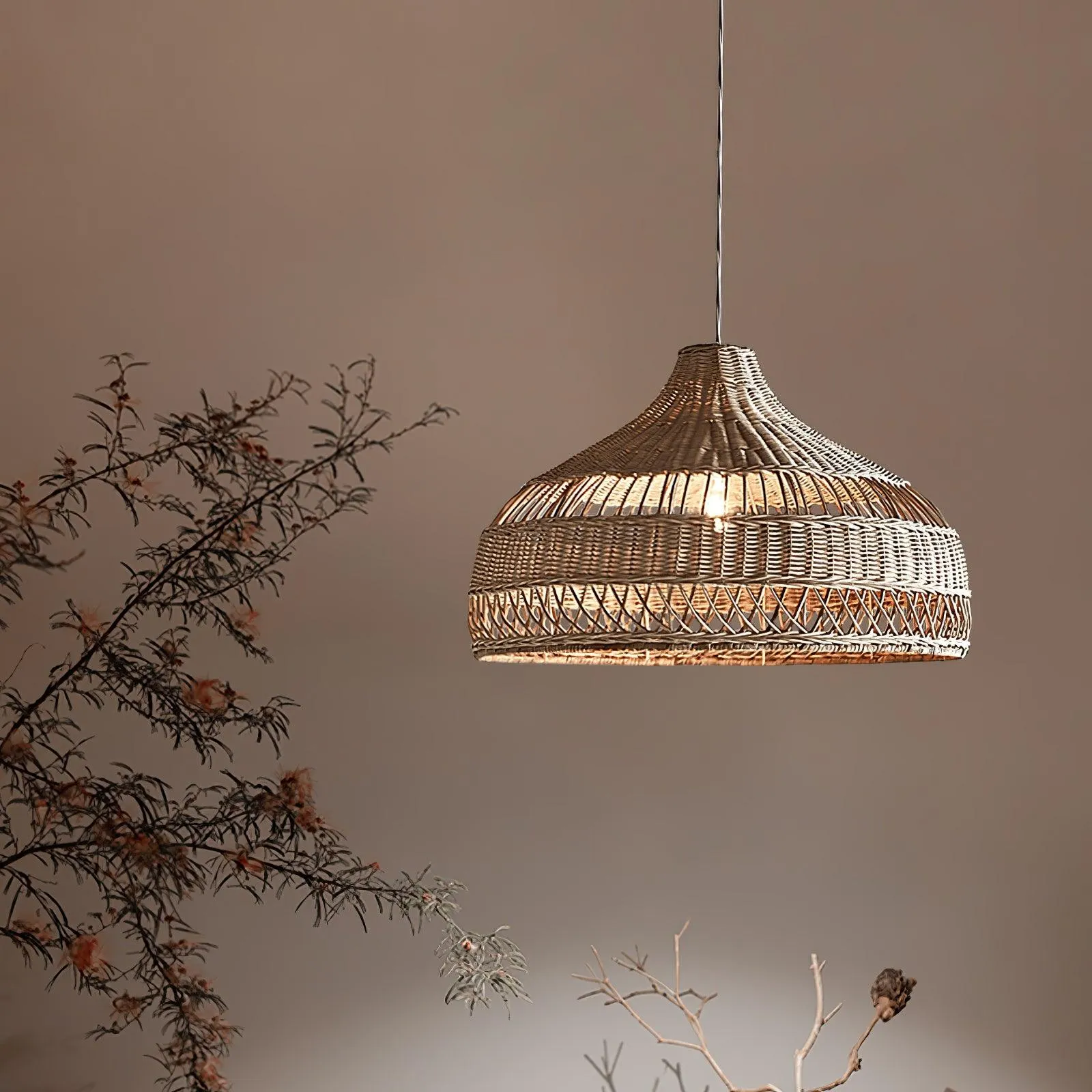 Artisanal Rattan Dome Pendant Lamp