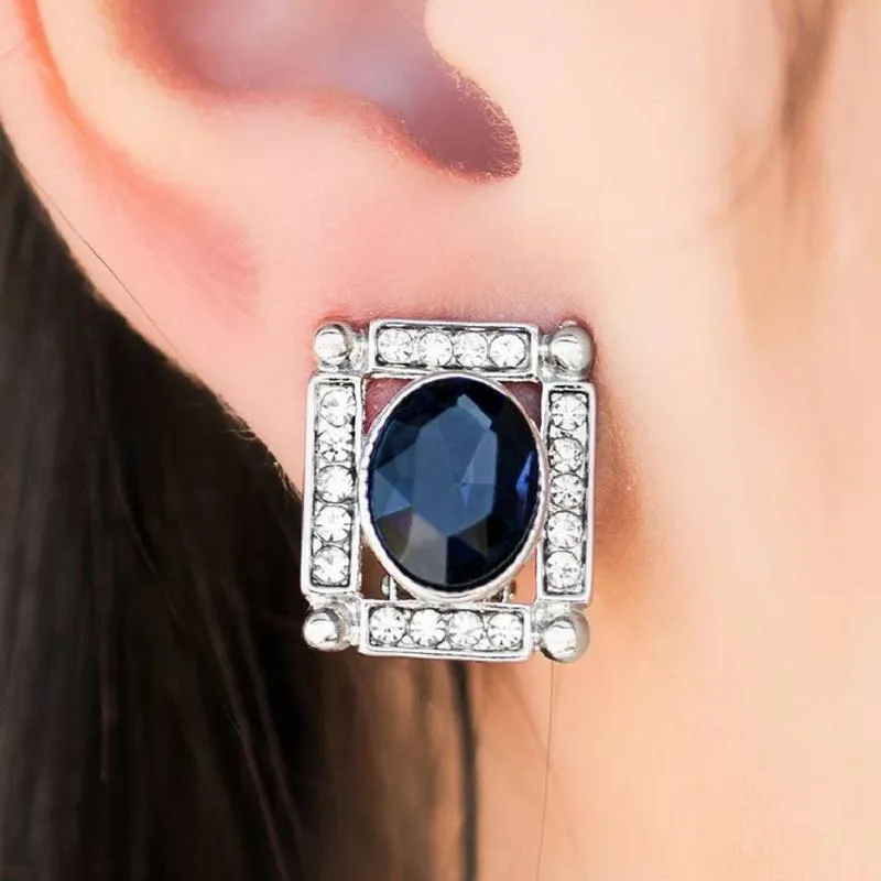 Backstage Broadway Blue Gem CLIP ON Earrings