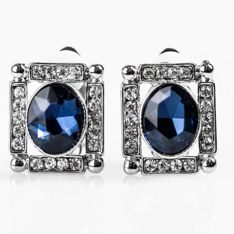 Backstage Broadway Blue Gem CLIP ON Earrings