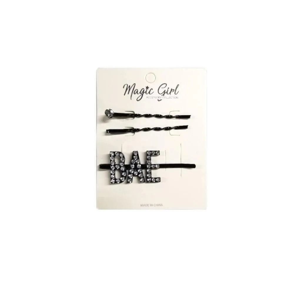 BAE | Rhinestone Hair Pin 3PCS Black