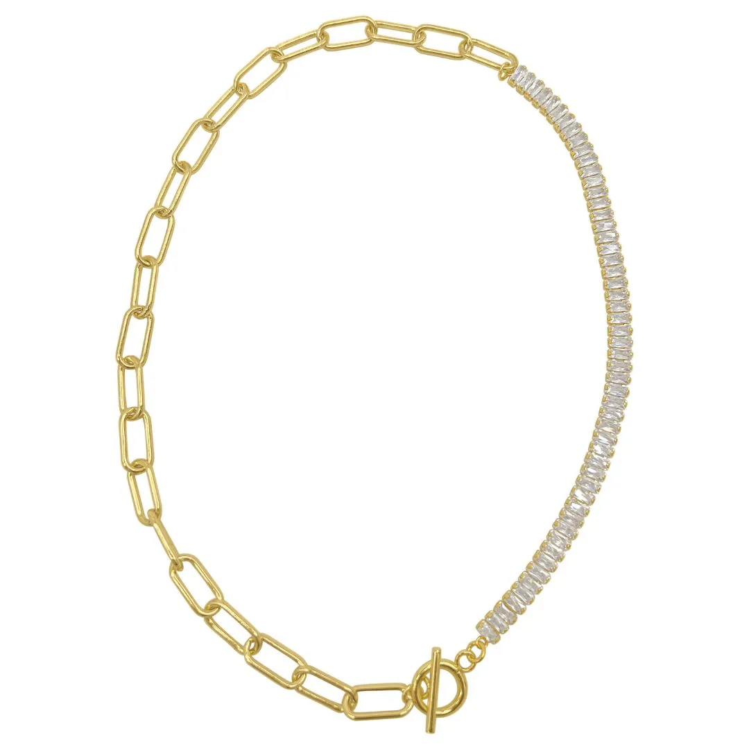 Baguette and Paper Clip Toggle Necklace gold