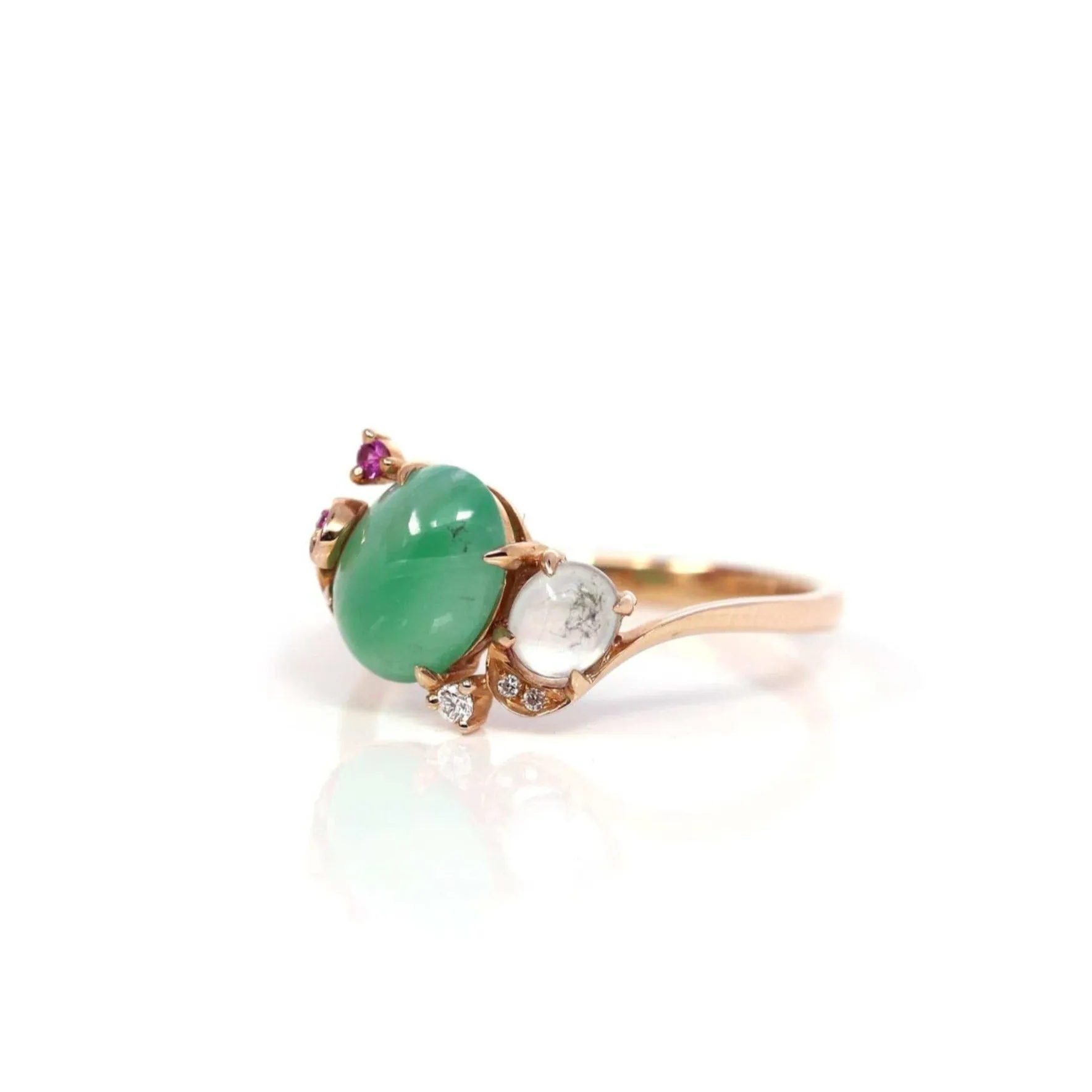 Baikalla? 18k Rose Gold Natural Imperial Jadeite Morning Glory Engagement Ring