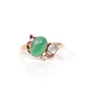 Baikalla? 18k Rose Gold Natural Imperial Jadeite Morning Glory Engagement Ring