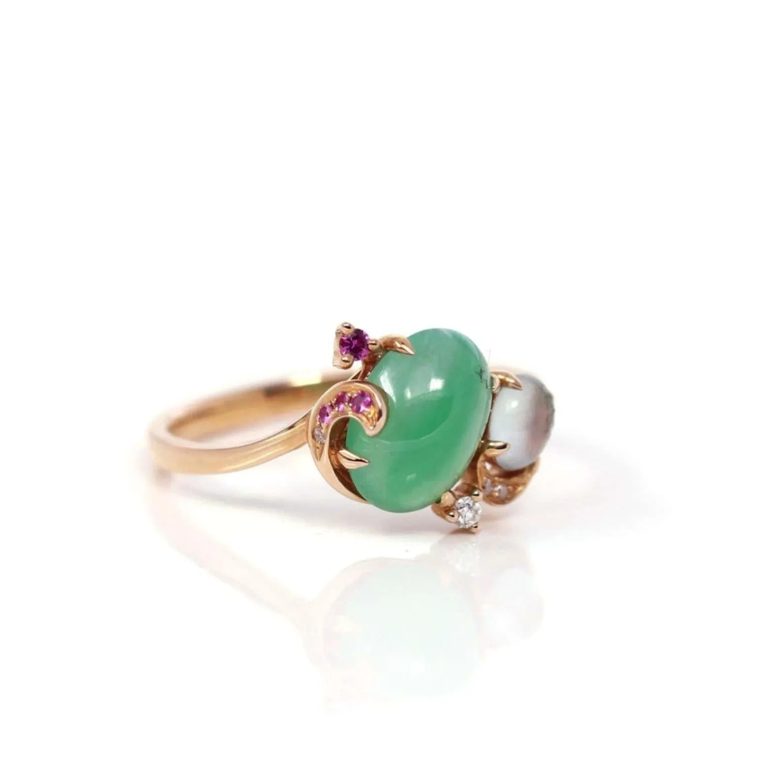 Baikalla? 18k Rose Gold Natural Imperial Jadeite Morning Glory Engagement Ring