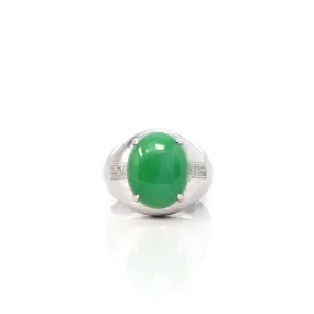 Baikalla 18k White Gold Imperial Green Jadeite Jade Men's Ring With VS1 Diamonds