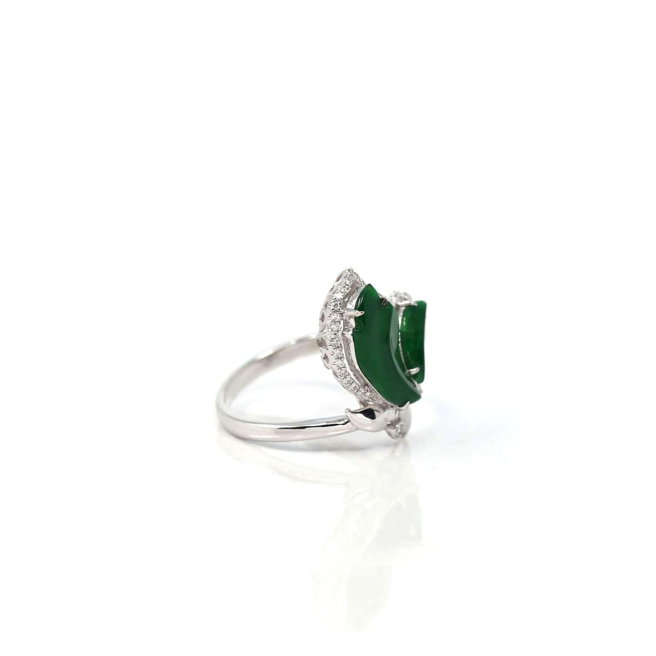 Baikalla 18k White Gold Natural Imperial Jadeite Jade Butterfly Engagement Ring With Diamonds