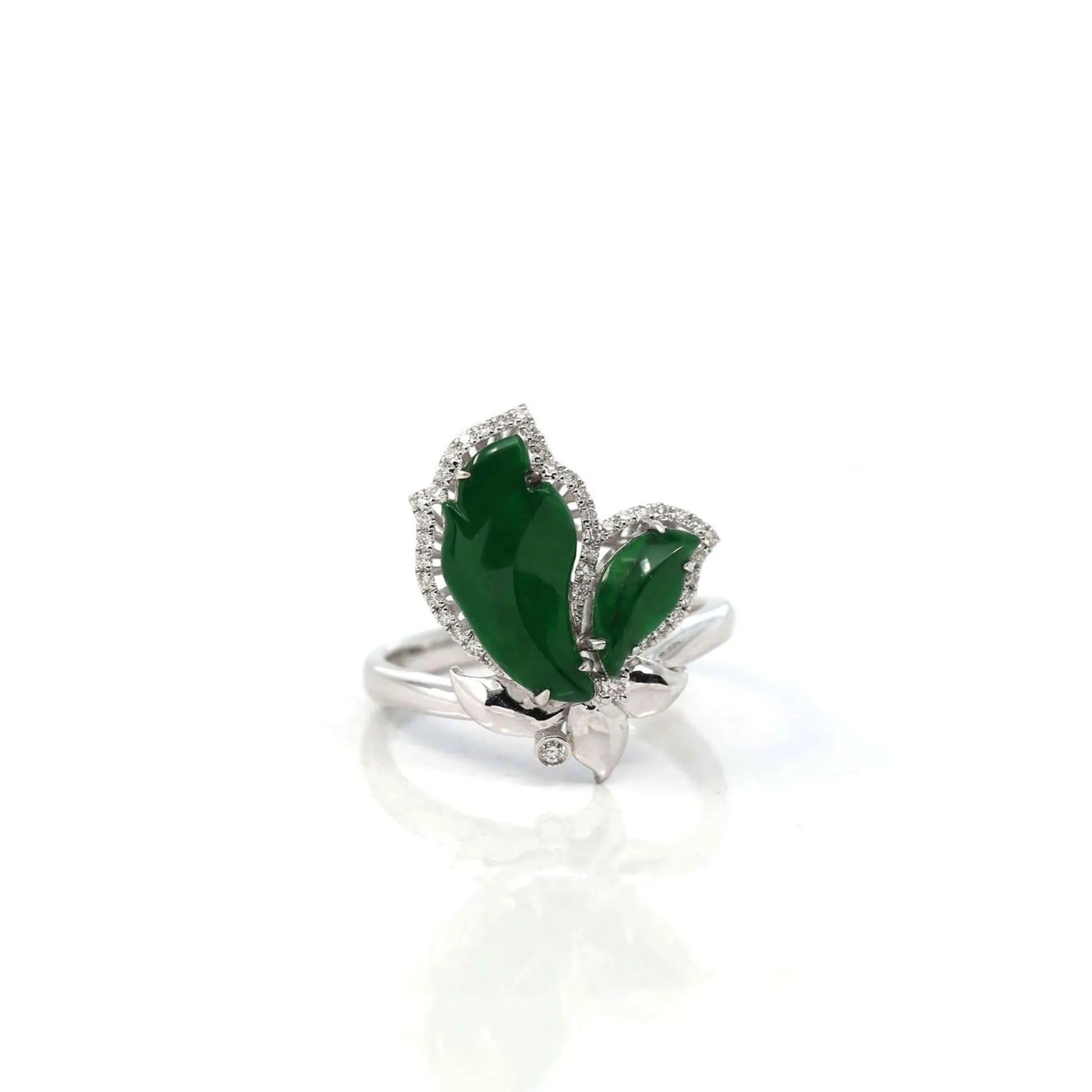 Baikalla 18k White Gold Natural Imperial Jadeite Jade Butterfly Engagement Ring With Diamonds