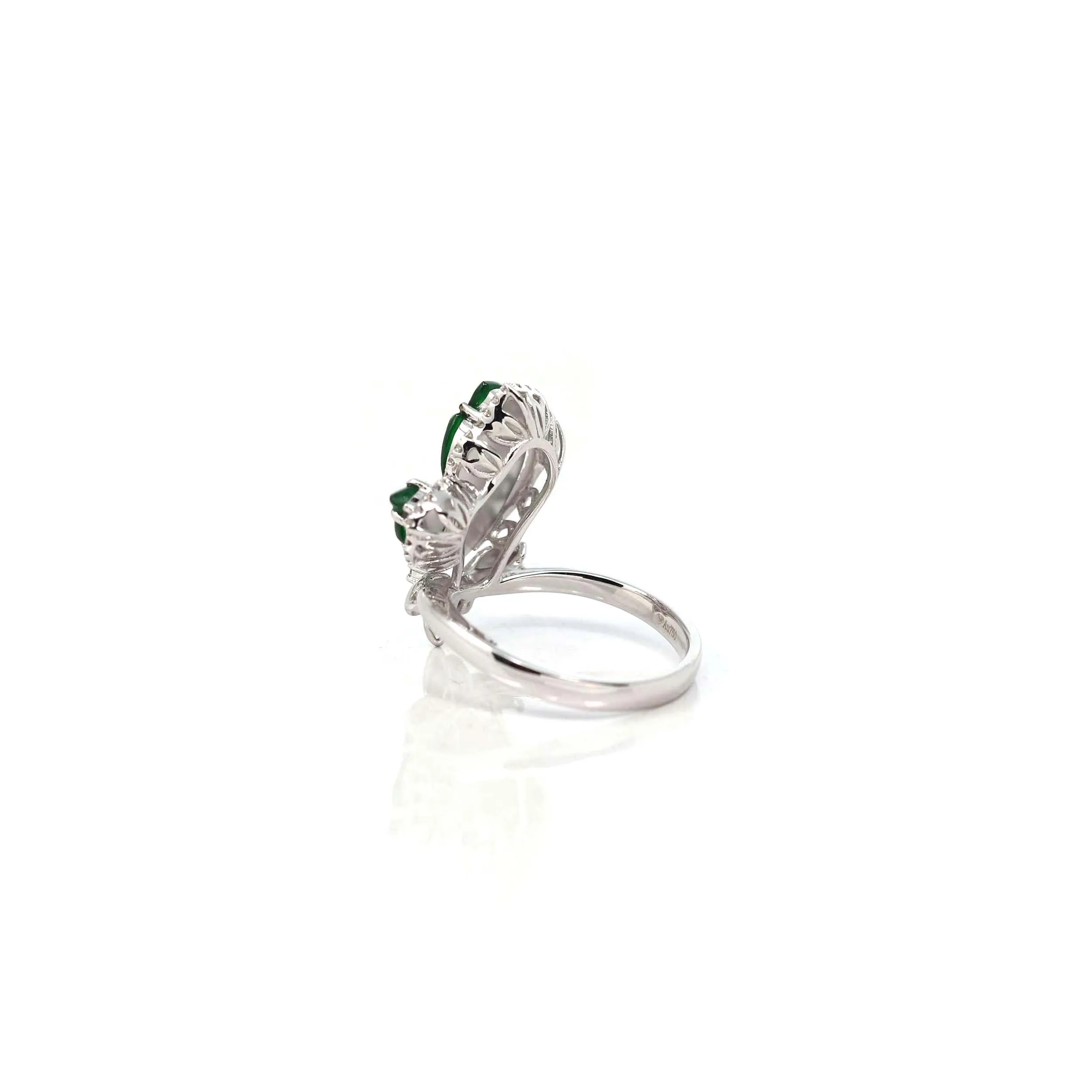 Baikalla 18k White Gold Natural Imperial Jadeite Jade Butterfly Engagement Ring With Diamonds