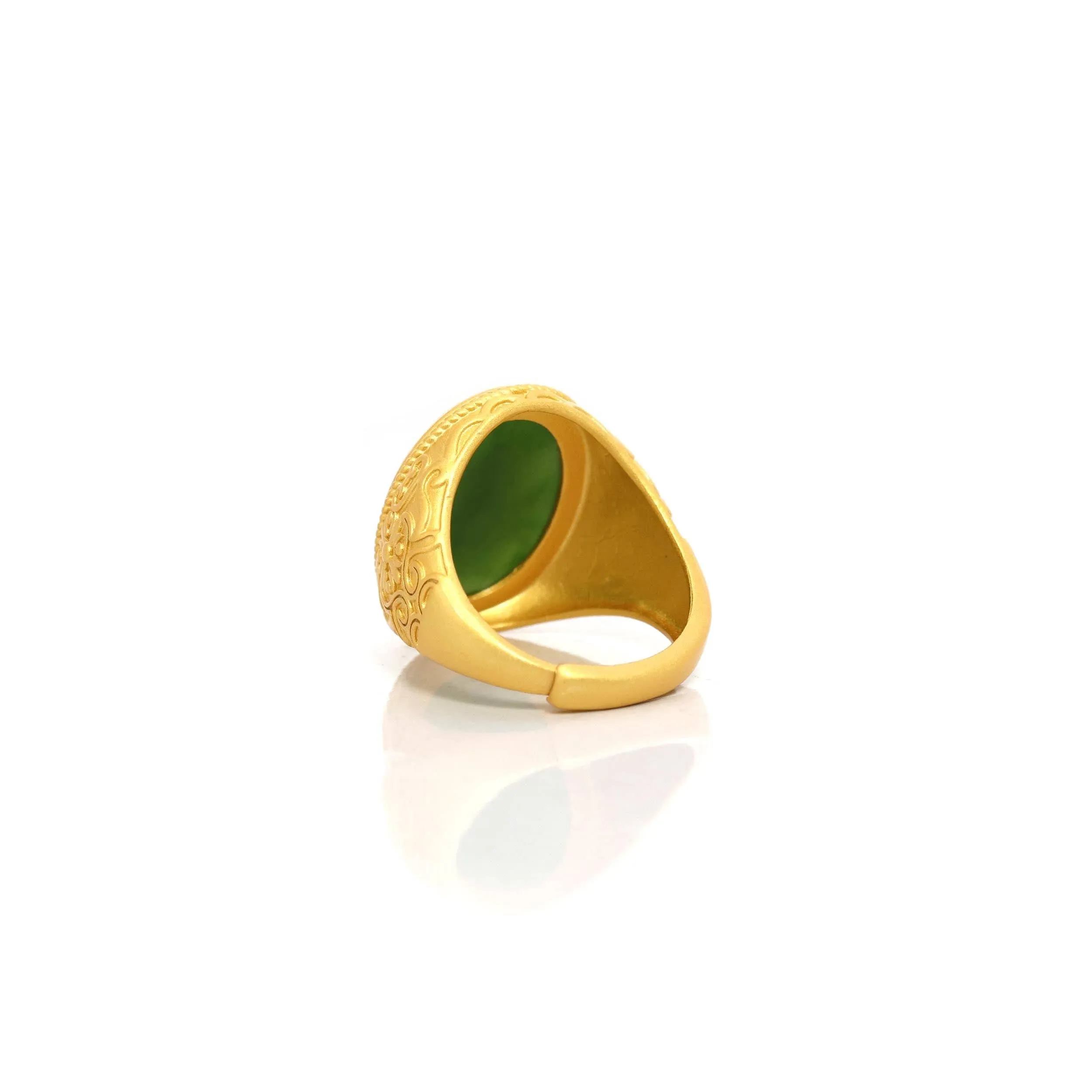 Baikalla Gold Plated Sterling Silver Green Nephrite Jade Men's Fancy Signet Ring