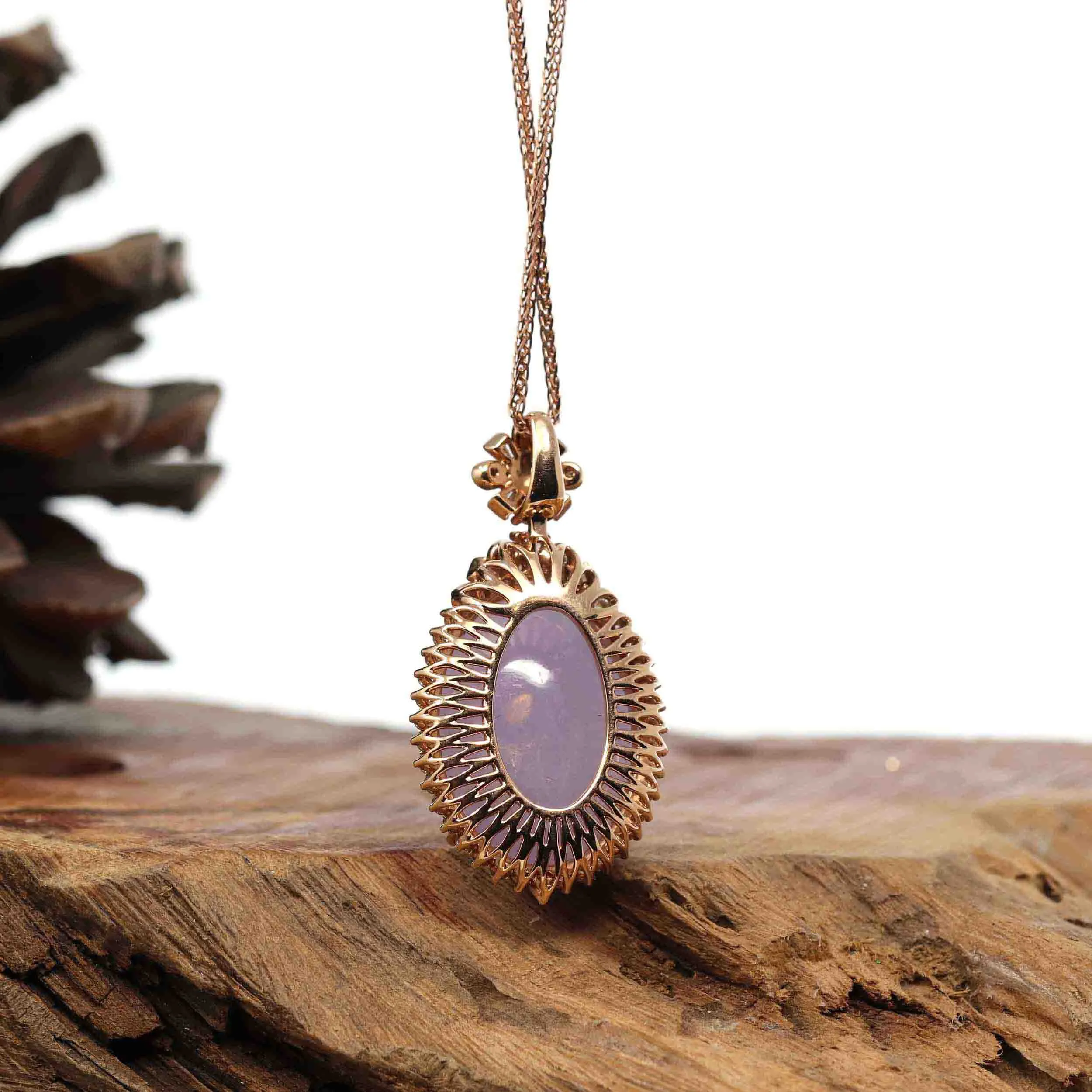 Baikalla High-end 18k Rose Gold Burmese Lavender Jadeite Jade Pendant Necklace with Diamond