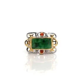 Baikalla "Antique Style" Sterling Silver Gold Plated Jadeite Jade Adjustable Ring With Agate Accents