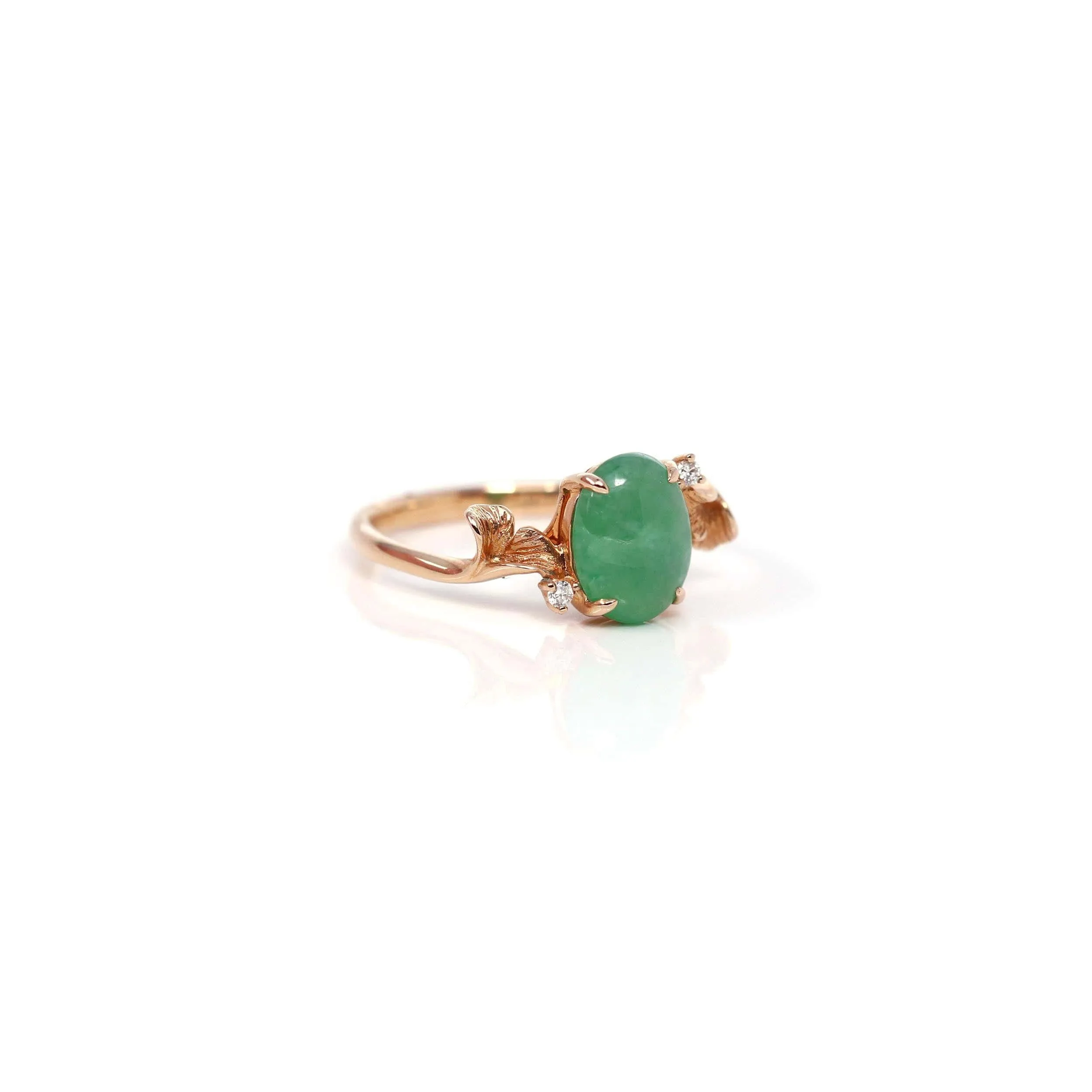 Baikalla? "Aretha" 18k Rose Gold Natural Imperial Jadeite Morning Glory Engagement Ring