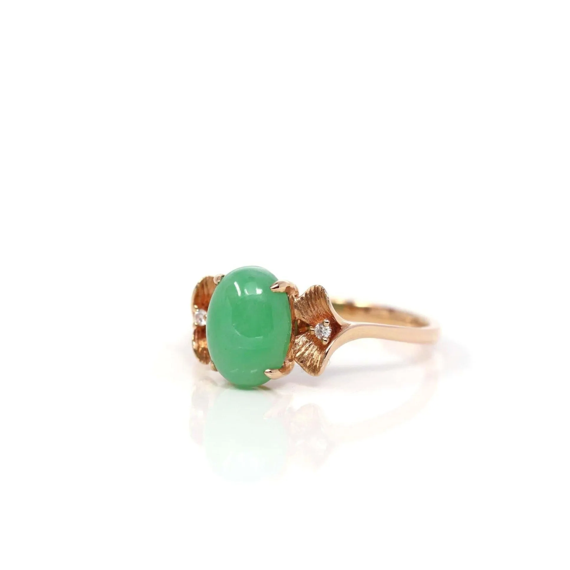 Baikalla? "Aretha" 18k Rose Gold Natural Imperial Jadeite Morning Glory Engagement Ring