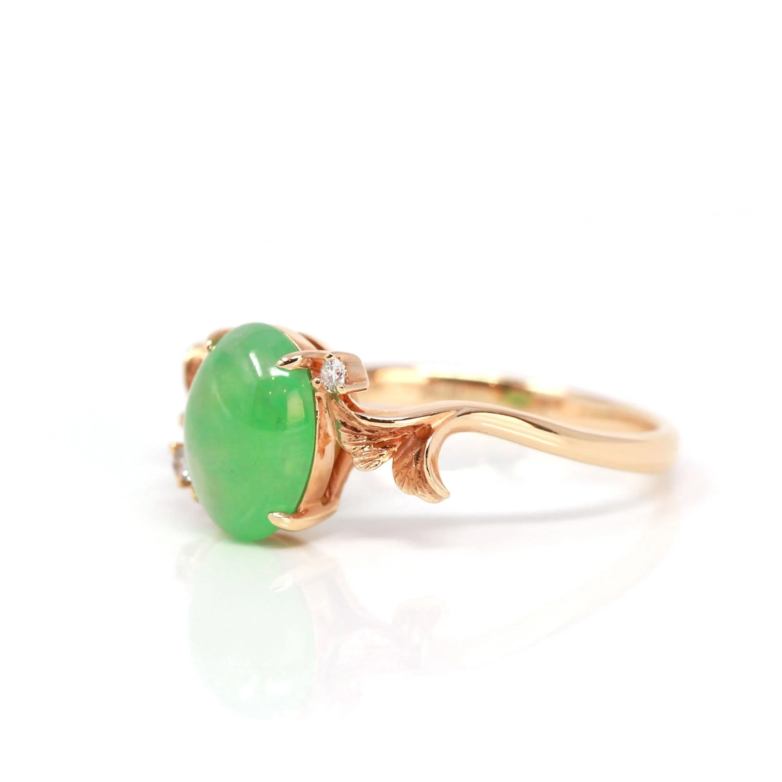 Baikalla? "Aretha" 18k Rose Gold Natural Imperial Jadeite Morning Glory Engagement Ring