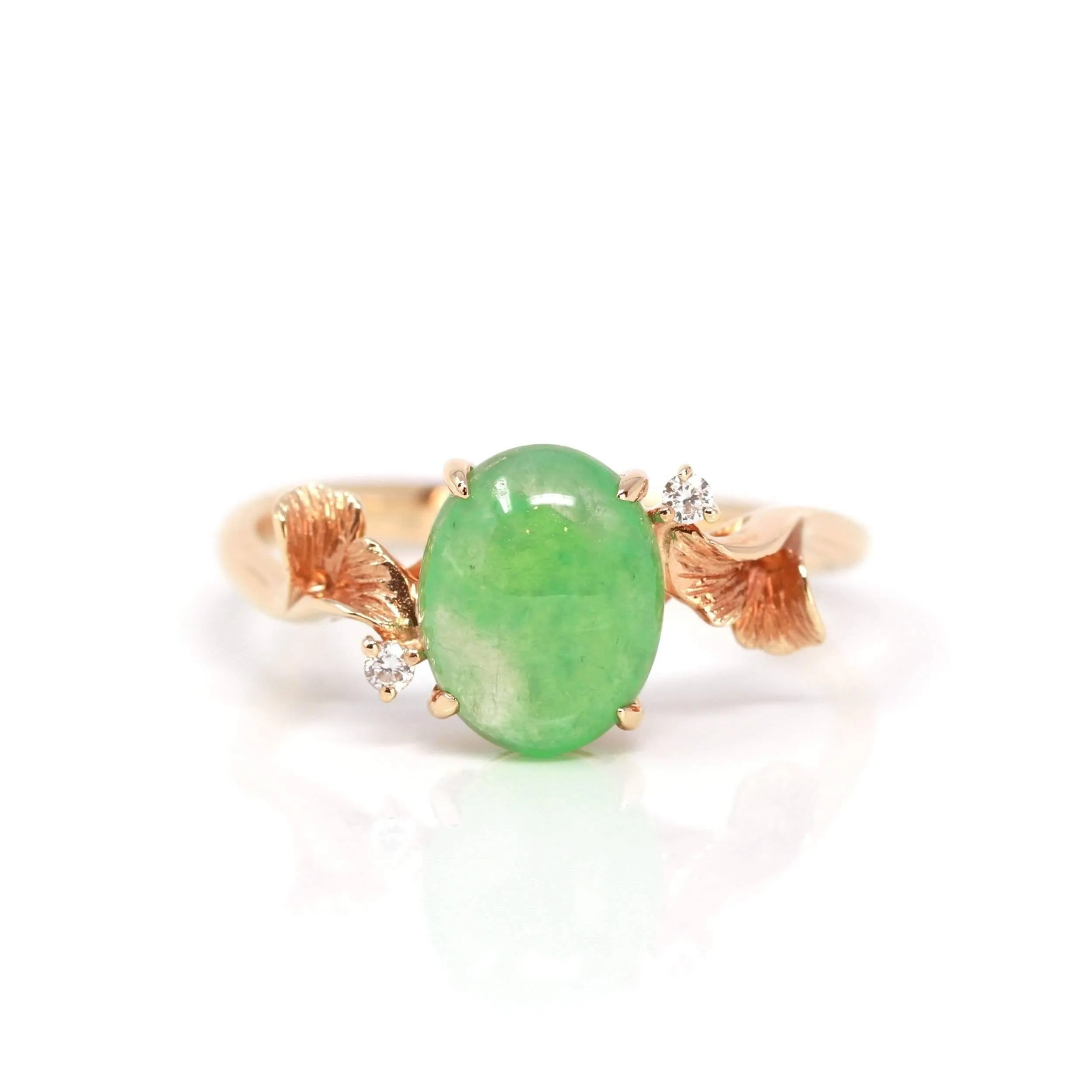 Baikalla? "Aretha" 18k Rose Gold Natural Imperial Jadeite Morning Glory Engagement Ring