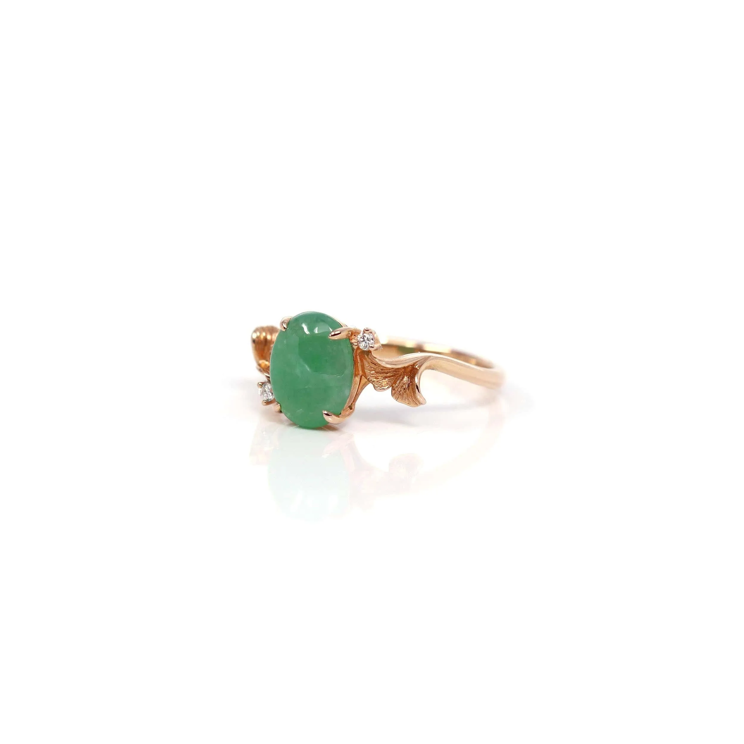 Baikalla? "Aretha" 18k Rose Gold Natural Imperial Jadeite Morning Glory Engagement Ring