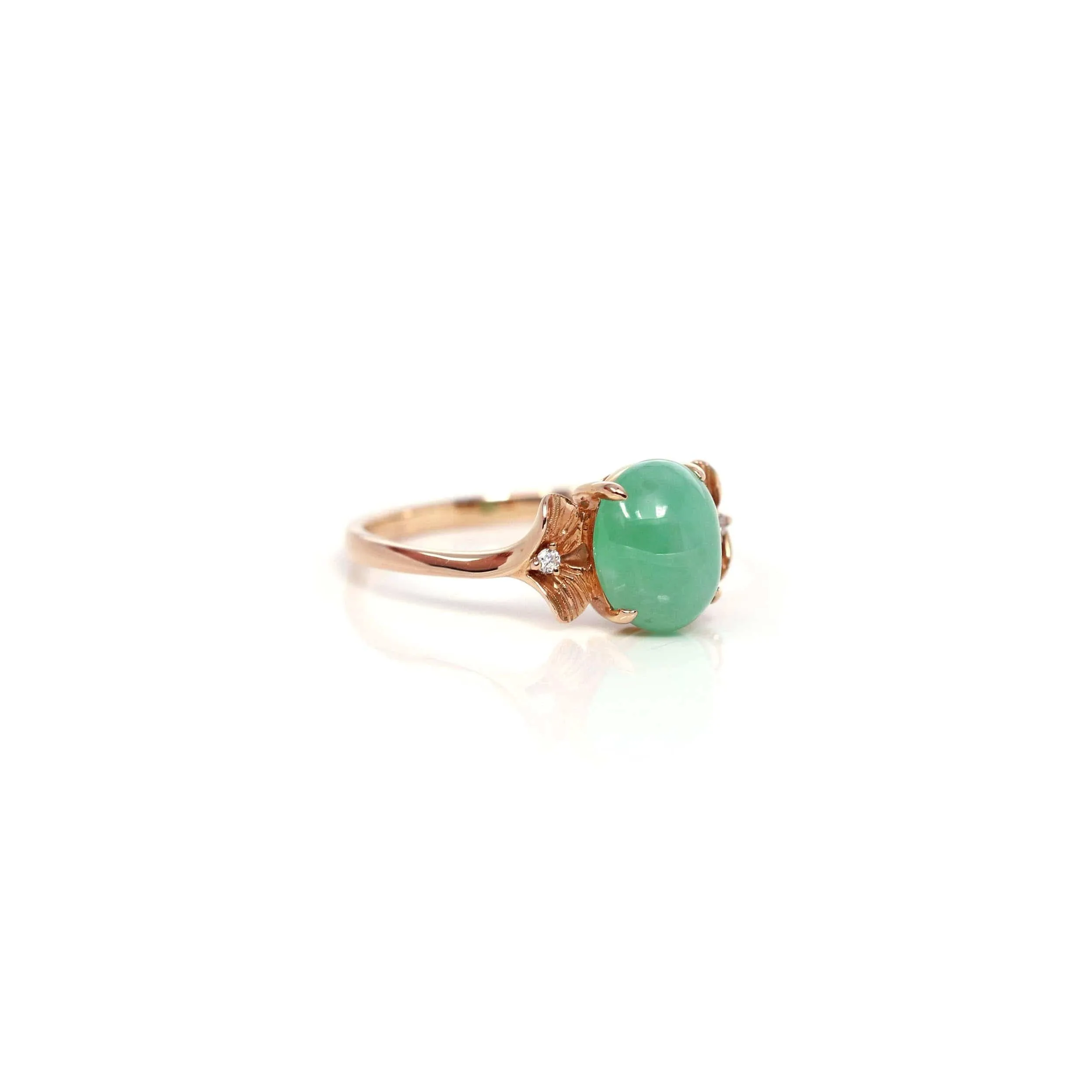 Baikalla? "Aretha" 18k Rose Gold Natural Imperial Jadeite Morning Glory Engagement Ring