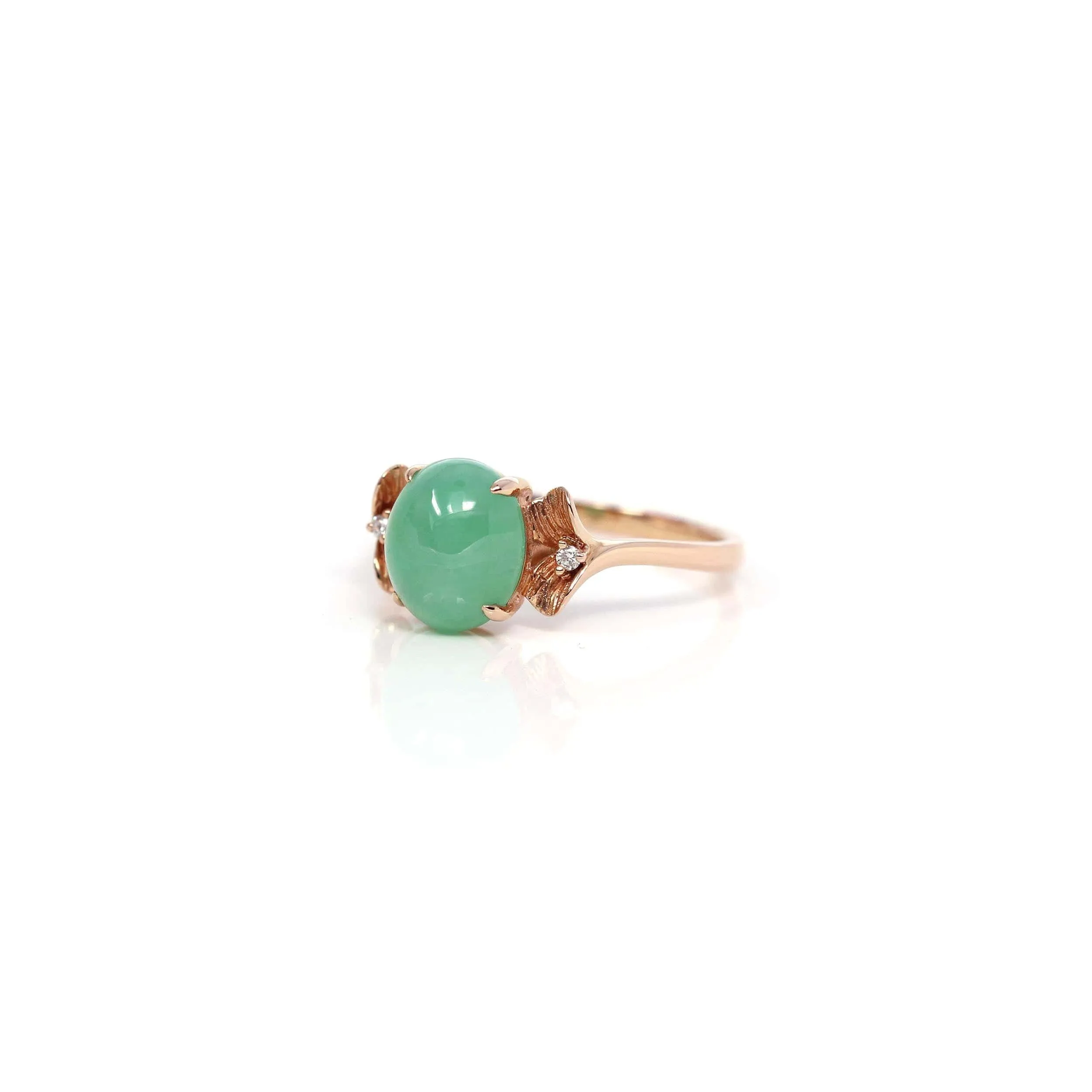 Baikalla? "Aretha" 18k Rose Gold Natural Imperial Jadeite Morning Glory Engagement Ring