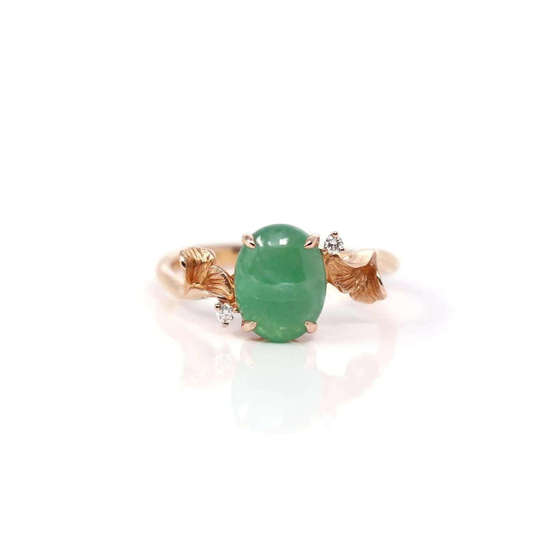 Baikalla? "Aretha" 18k Rose Gold Natural Imperial Jadeite Morning Glory Engagement Ring