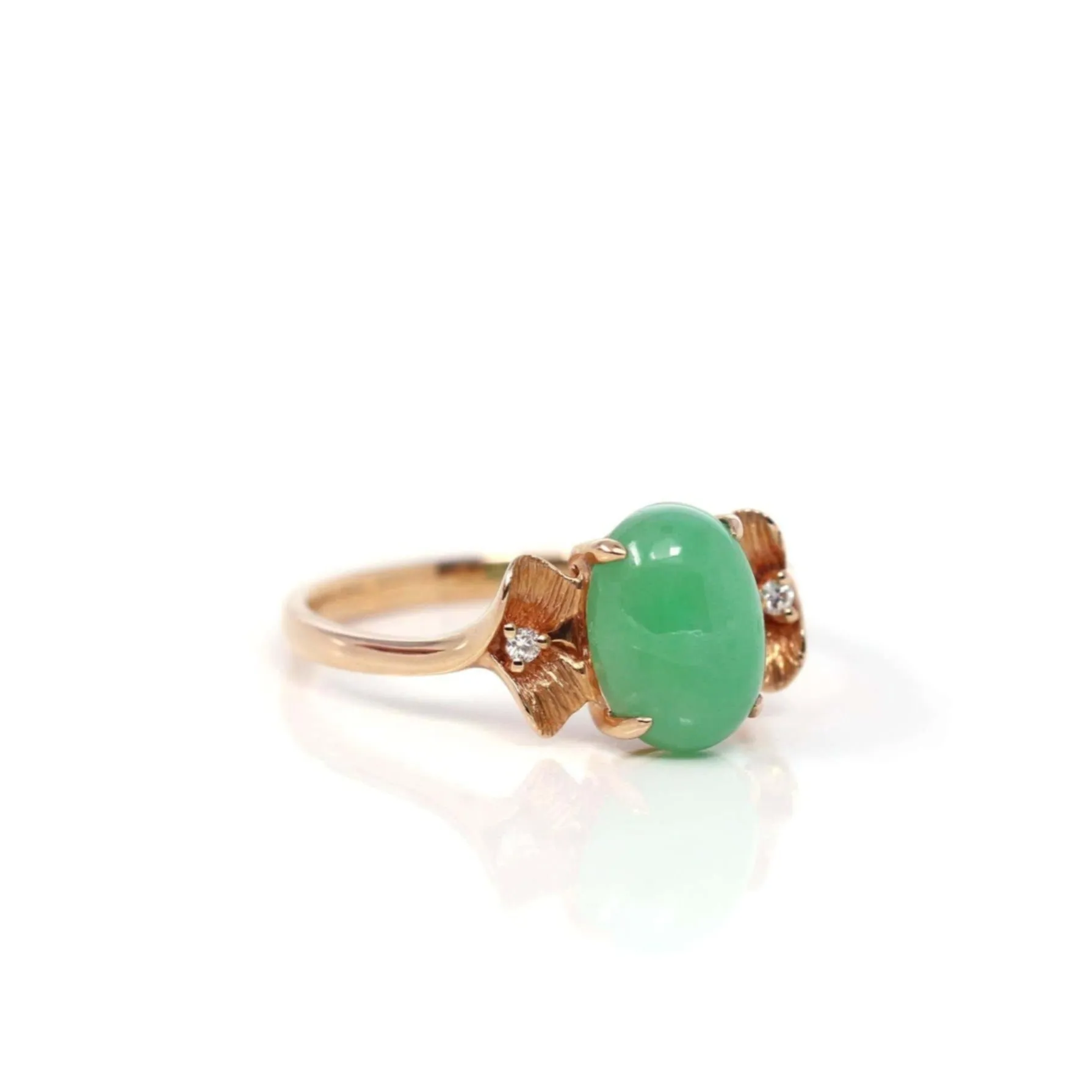 Baikalla? "Aretha" 18k Rose Gold Natural Imperial Jadeite Morning Glory Engagement Ring