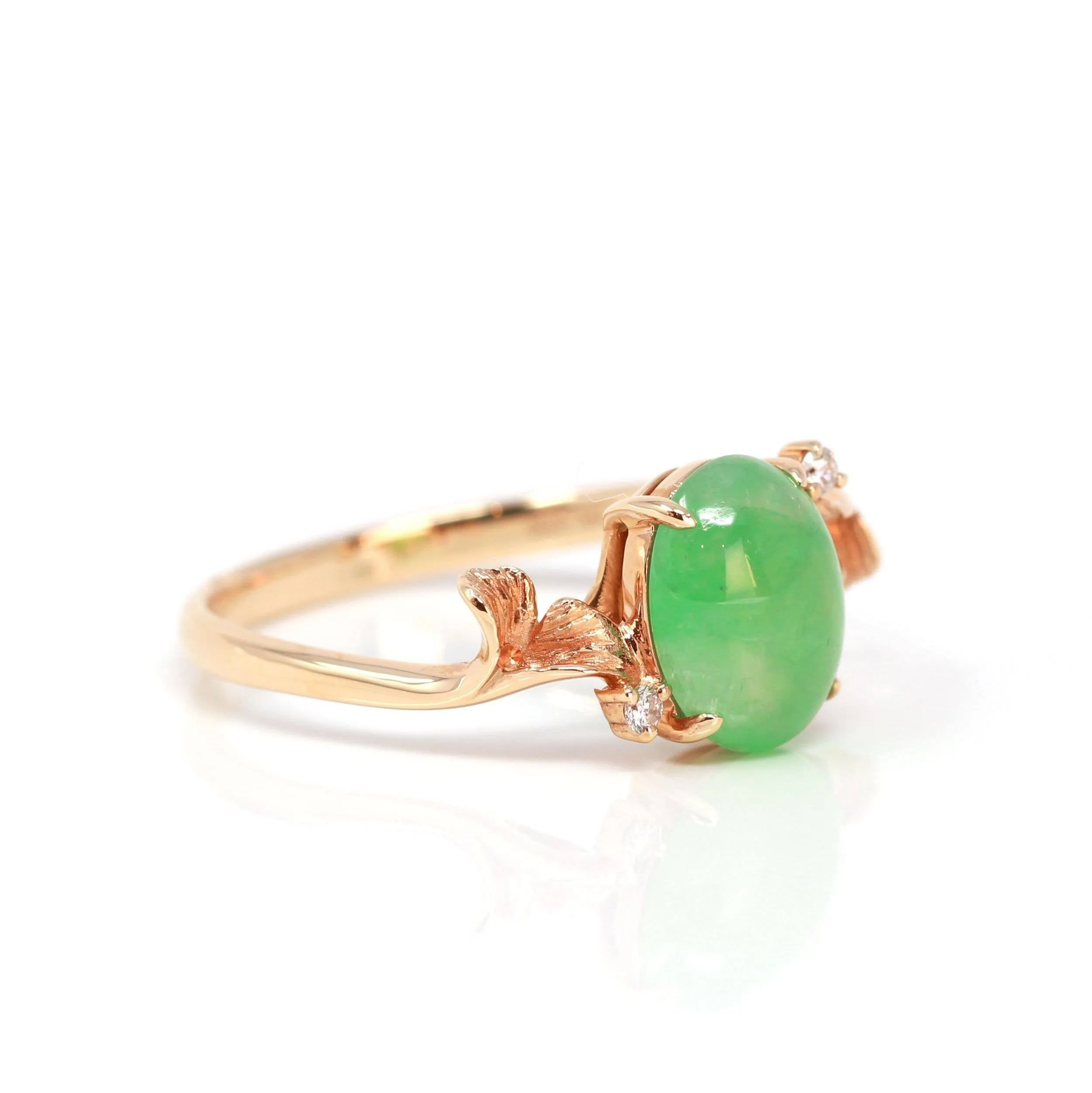 Baikalla? "Aretha" 18k Rose Gold Natural Imperial Jadeite Morning Glory Engagement Ring