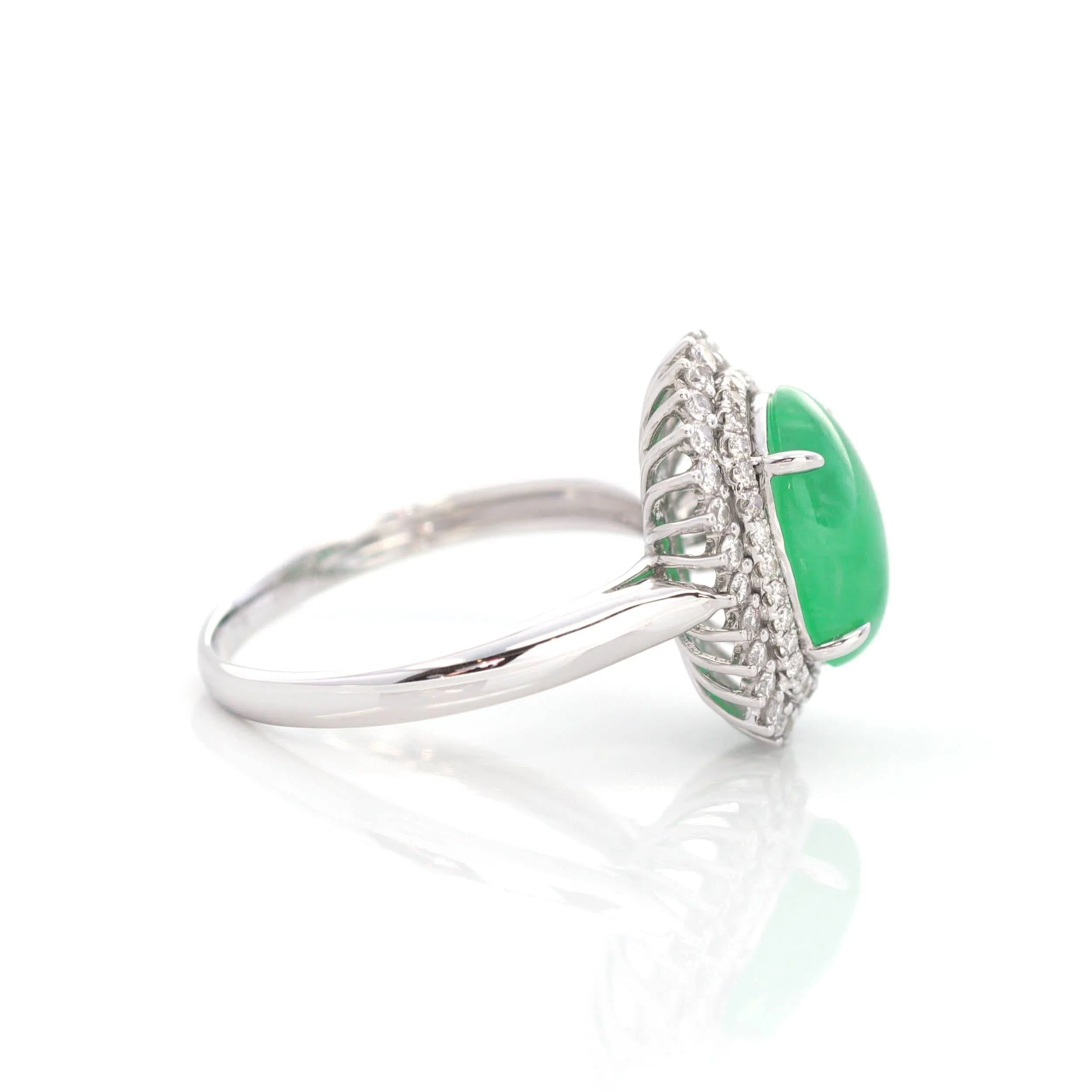 Baikalla? "Classic Double Halo" 18k White Gold Natural Imperial Green Jadeite Engagement Ring With Diamonds