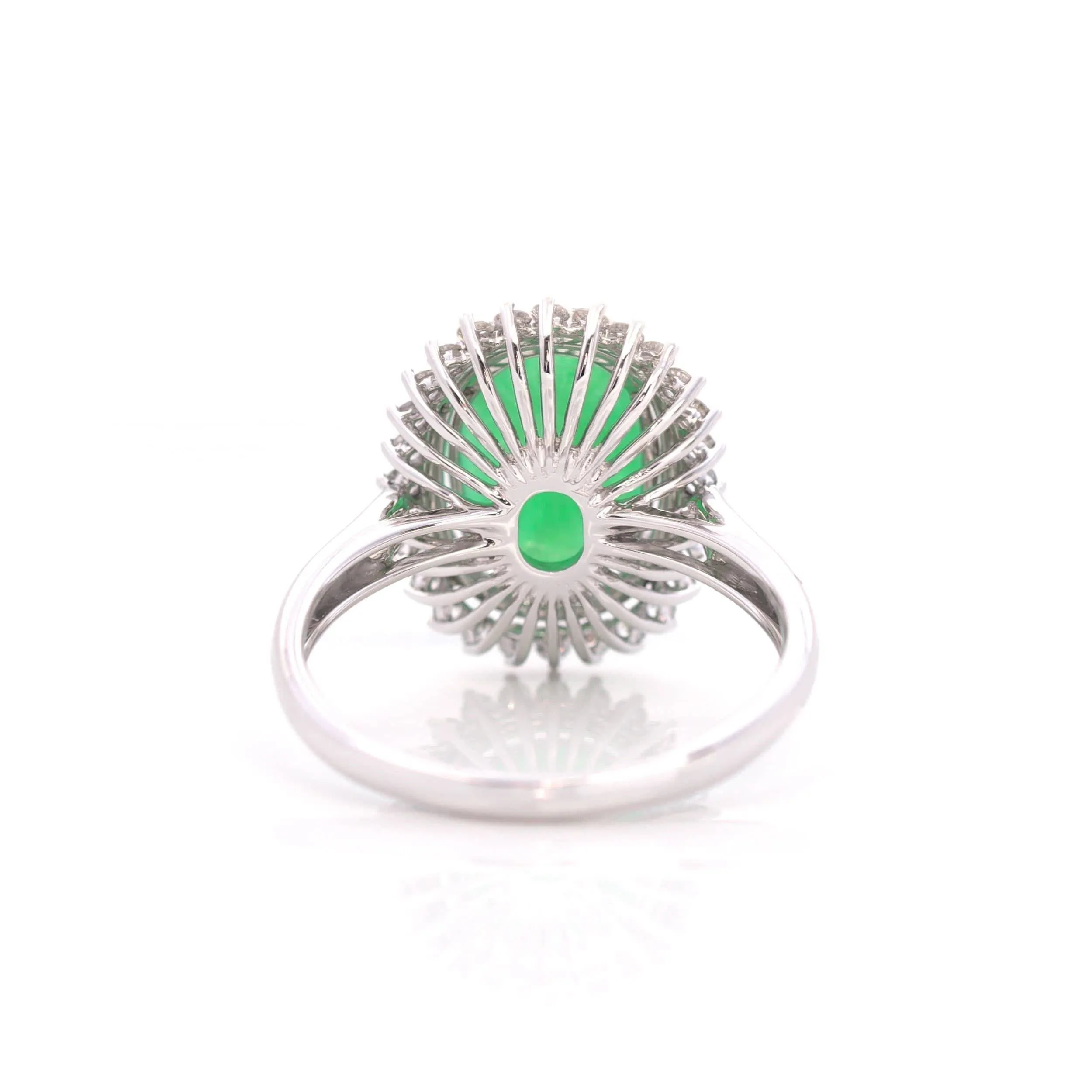 Baikalla? "Classic Double Halo" 18k White Gold Natural Imperial Green Jadeite Engagement Ring With Diamonds