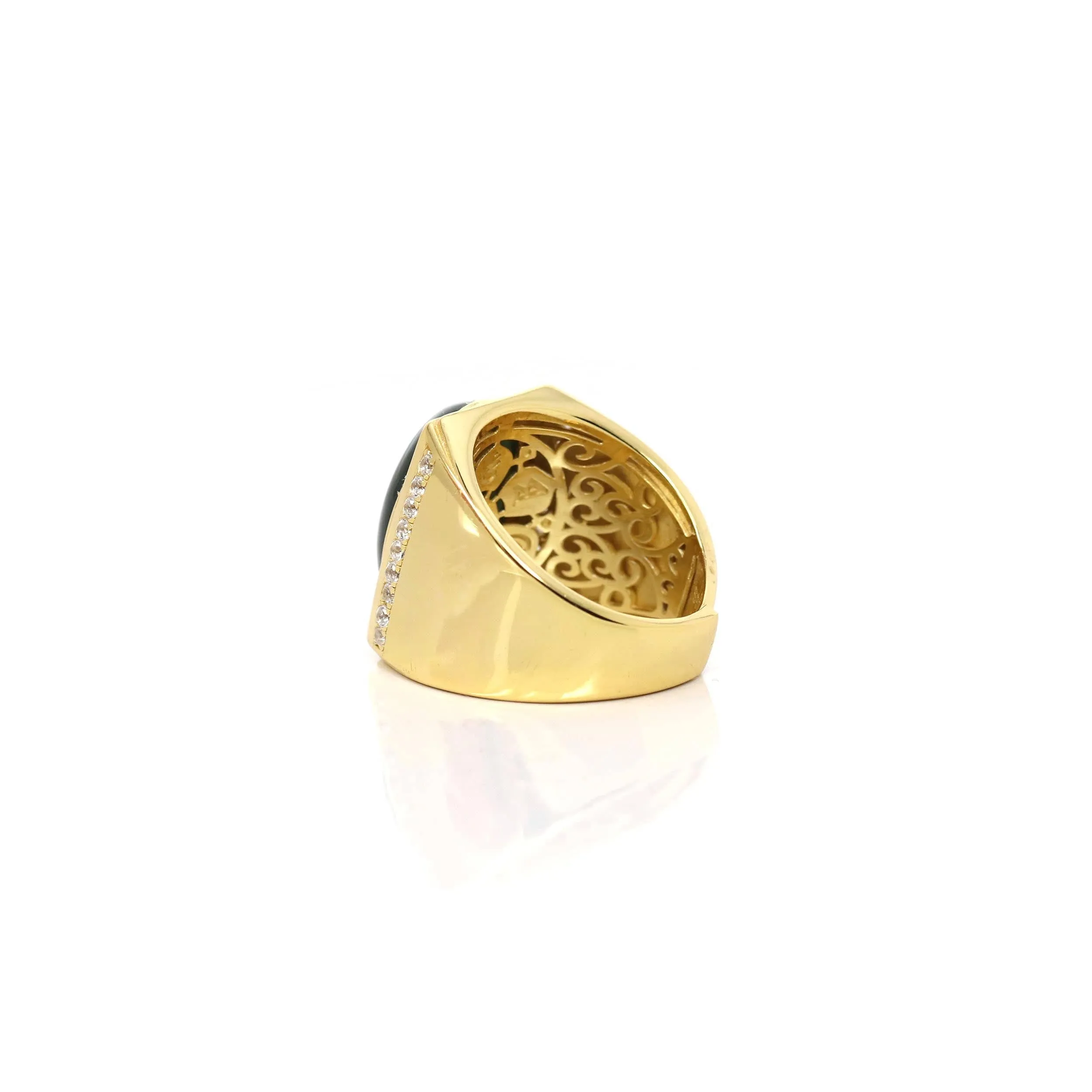 Baikalla "Classic Signet" Gold Plated Sterling Silver Natural Green Nephrite Jade Classic Men's Ring