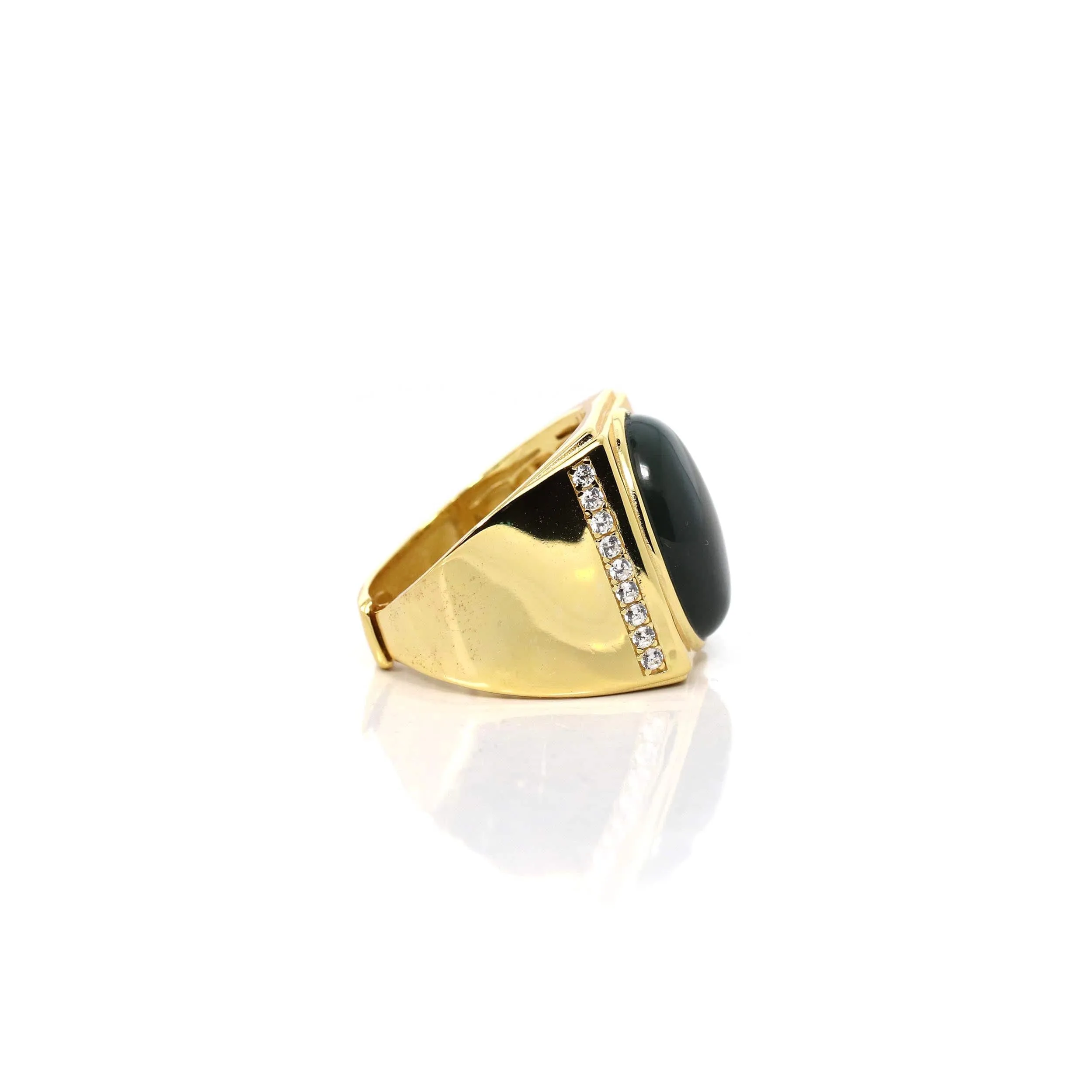 Baikalla "Classic Signet" Gold Plated Sterling Silver Natural Green Nephrite Jade Classic Men's Ring