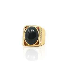 Baikalla "Classic Signet" Gold Plated Sterling Silver Natural Green Nephrite Jade Classic Men's Ring