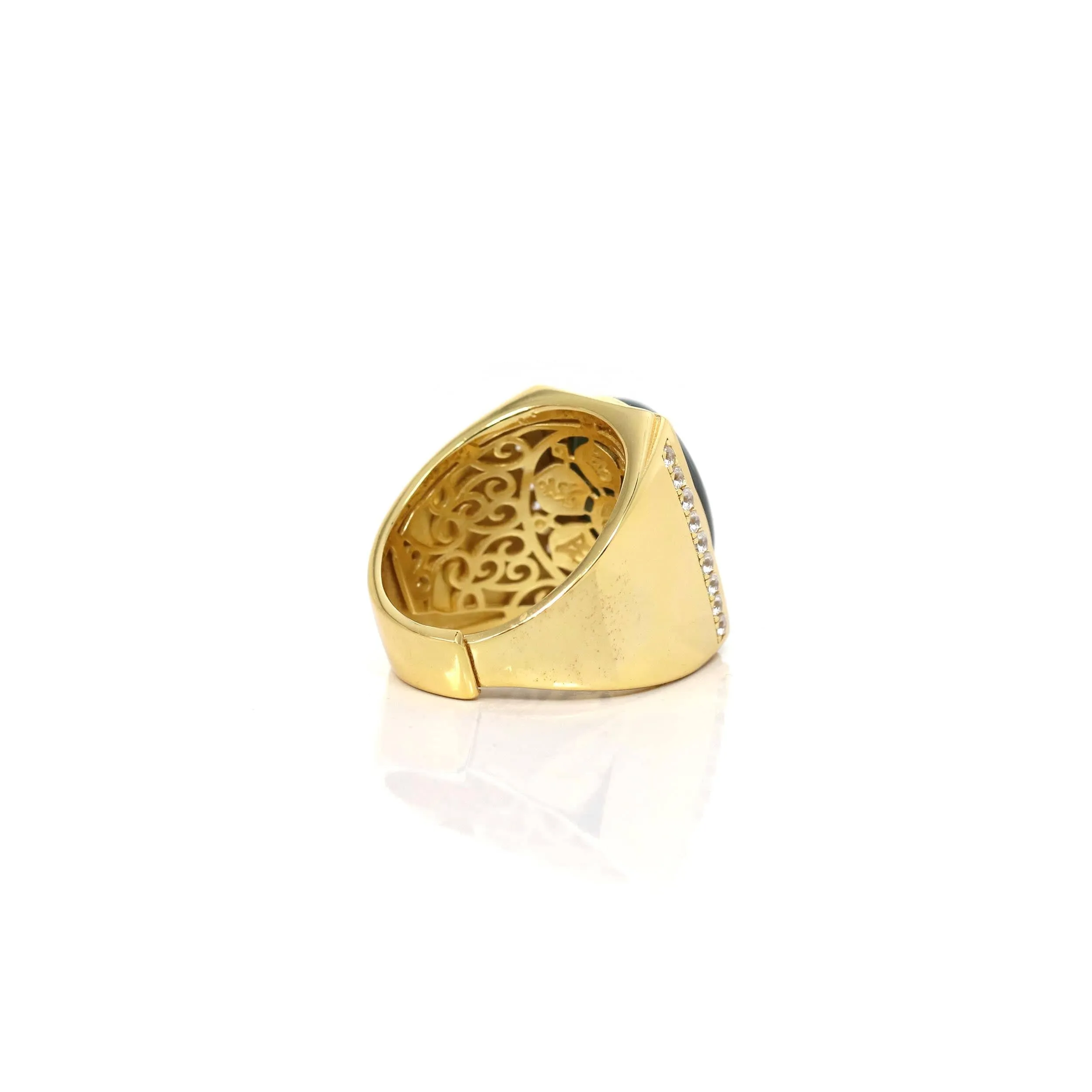 Baikalla "Classic Signet" Gold Plated Sterling Silver Natural Green Nephrite Jade Classic Men's Ring