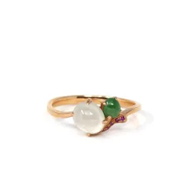 Baikalla? "Elora" 18k Rose Gold Natural Ice & Imperial Jadeite Engagement Ring With Rubies & Diamonds