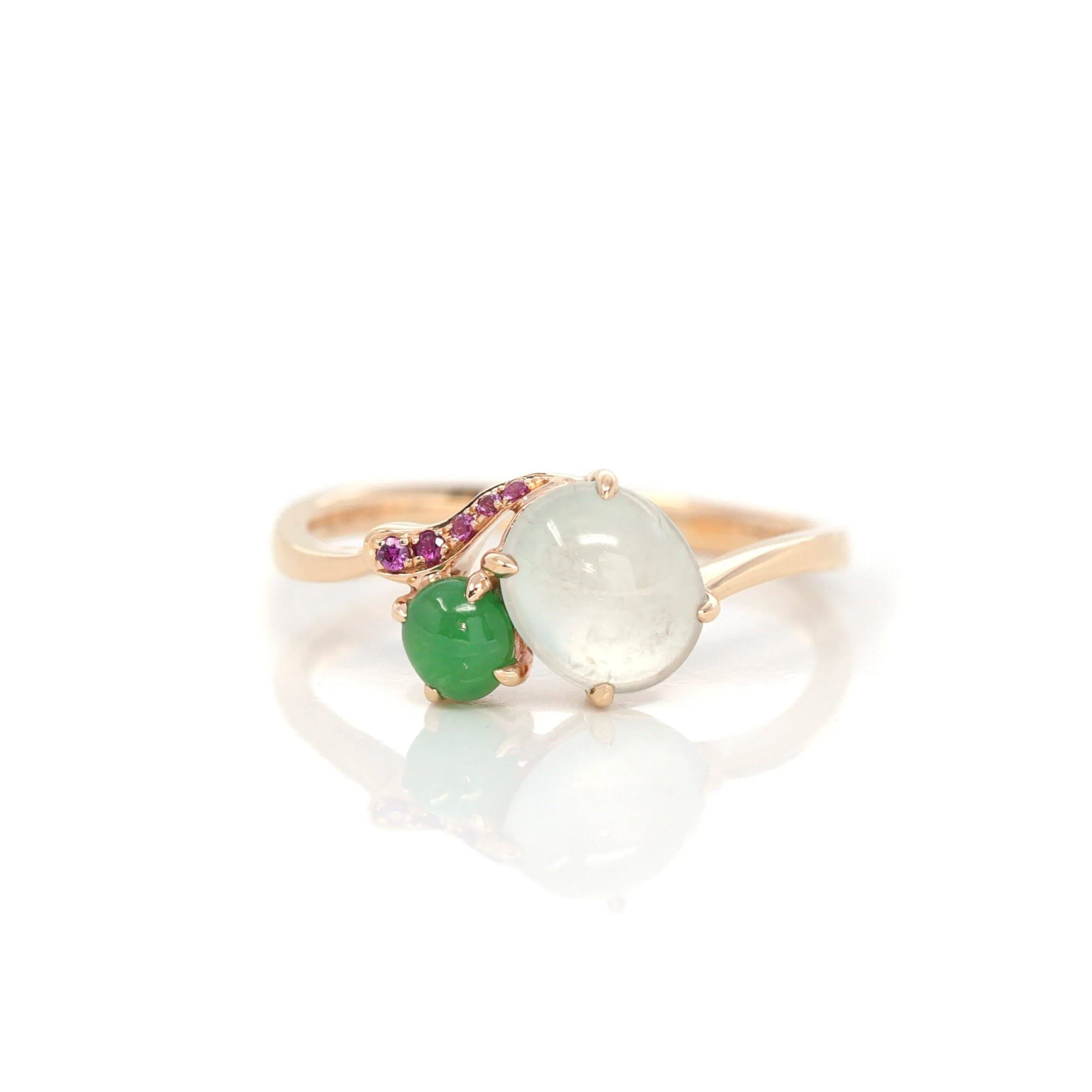 Baikalla? "Elora" 18k Rose Gold Natural Ice & Imperial Jadeite Engagement Ring With Rubies & Diamonds