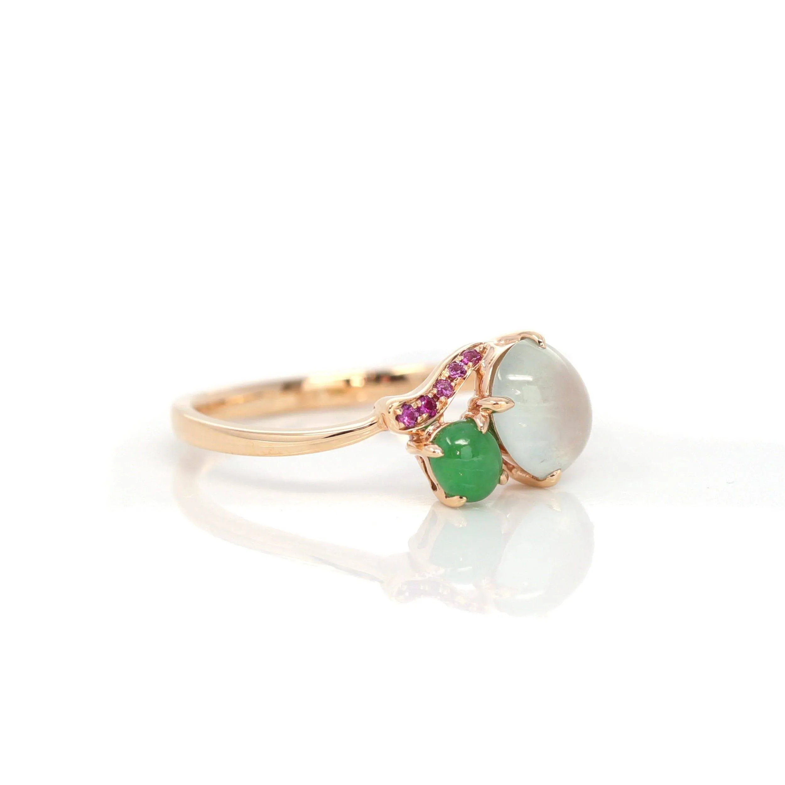 Baikalla? "Elora" 18k Rose Gold Natural Ice & Imperial Jadeite Engagement Ring With Rubies & Diamonds