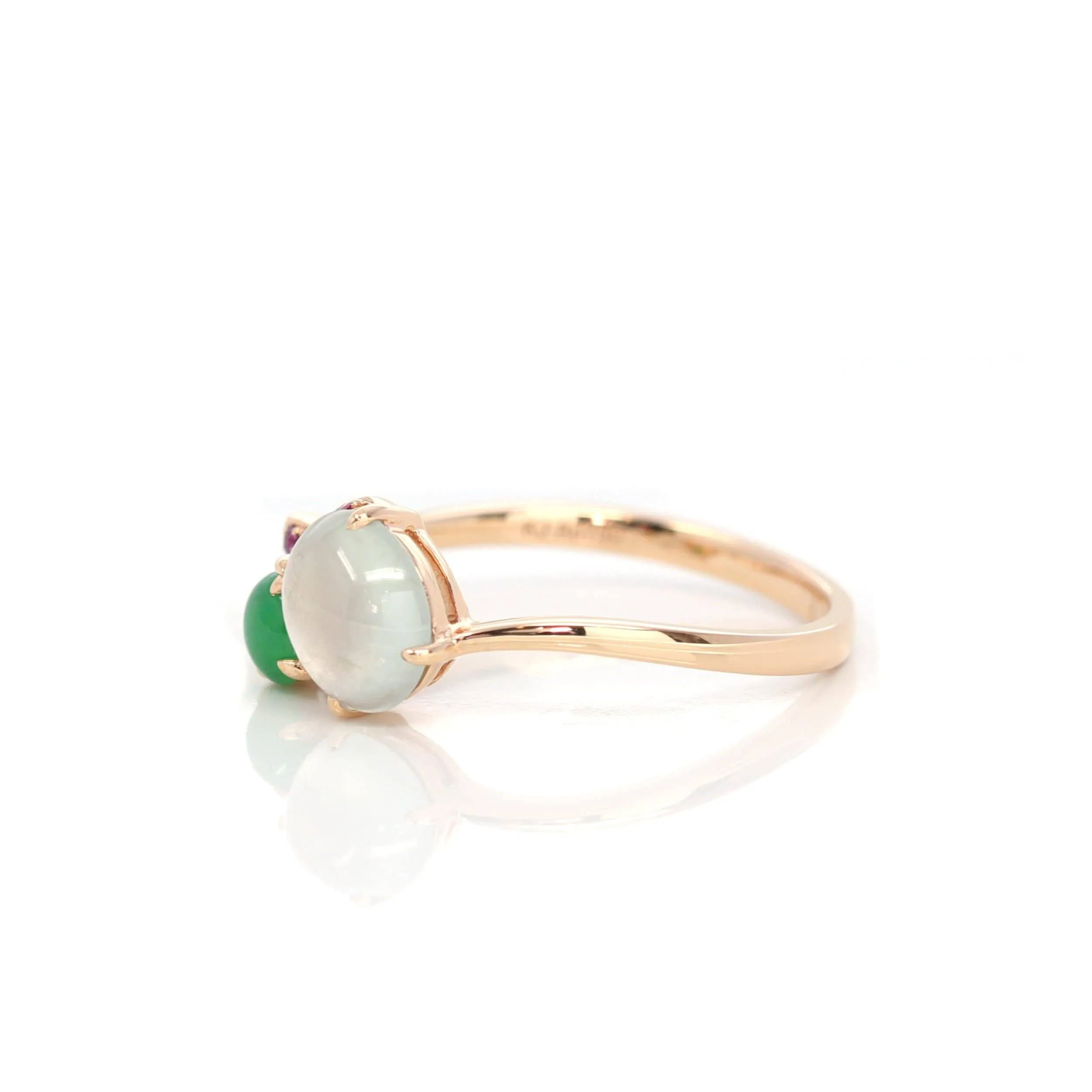 Baikalla? "Elora" 18k Rose Gold Natural Ice & Imperial Jadeite Engagement Ring With Rubies & Diamonds