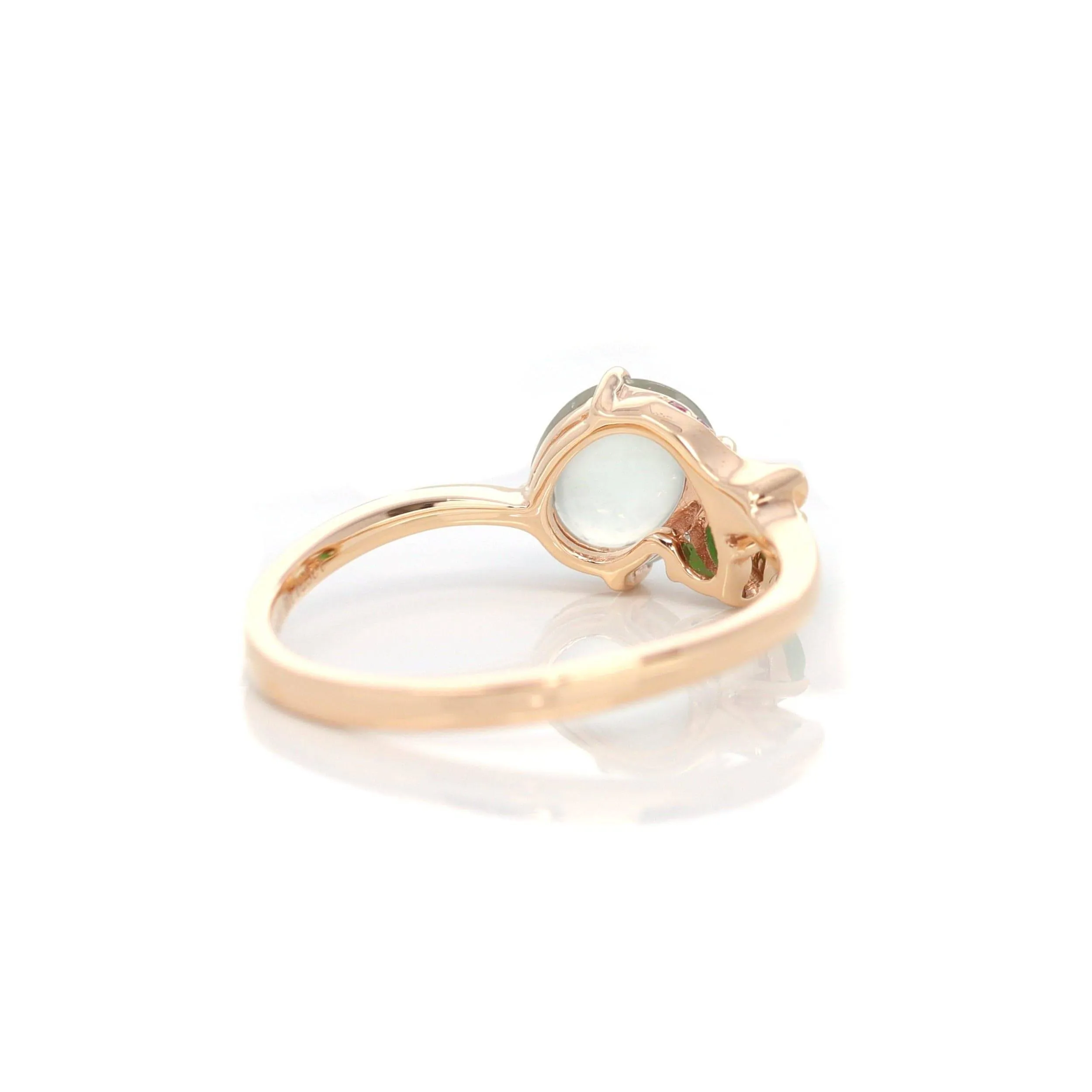 Baikalla? "Elora" 18k Rose Gold Natural Ice & Imperial Jadeite Engagement Ring With Rubies & Diamonds