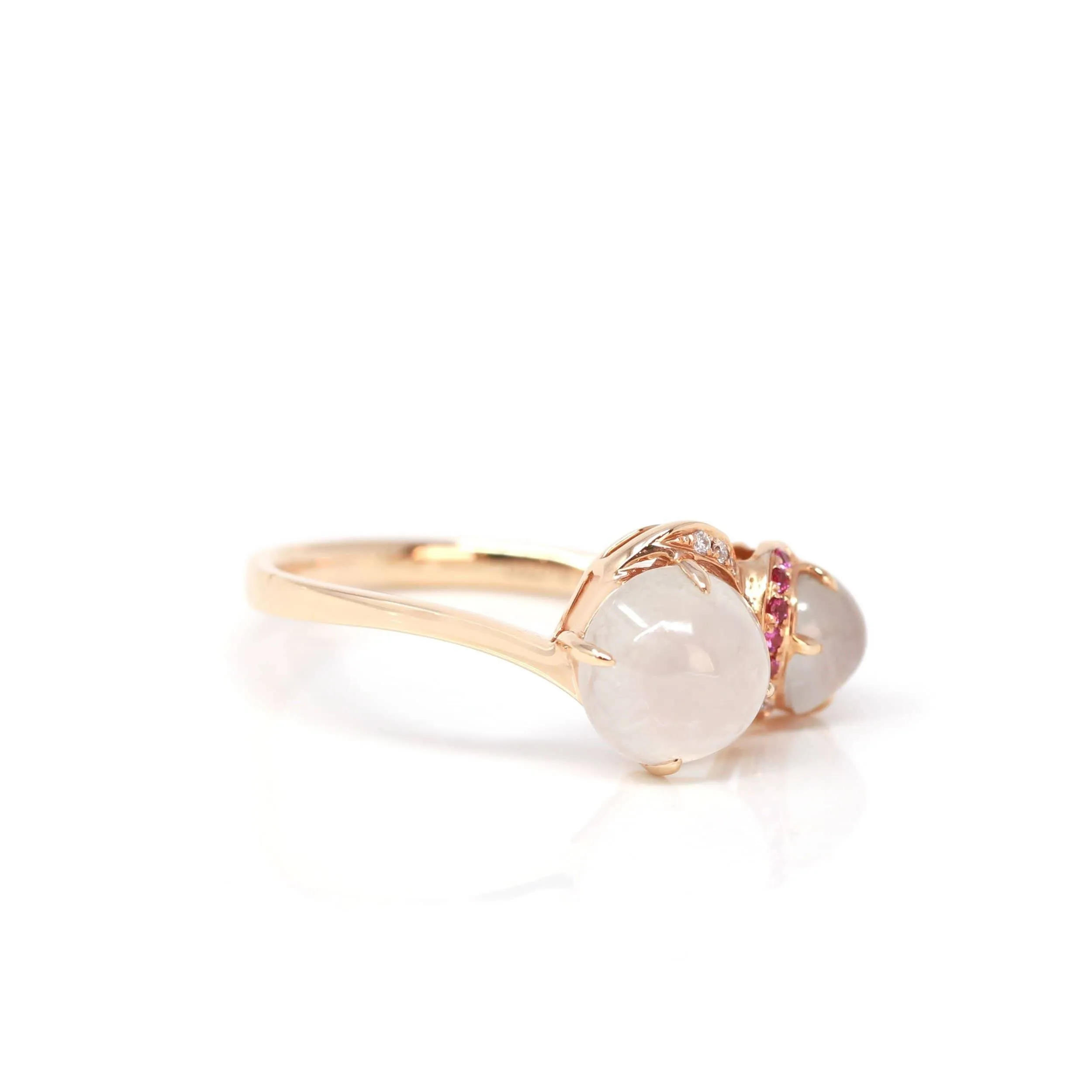 Baikalla? "Jules" 18k Rose Gold Natural Ice Jadeite Engagement Ring With Rubys & Diamonds