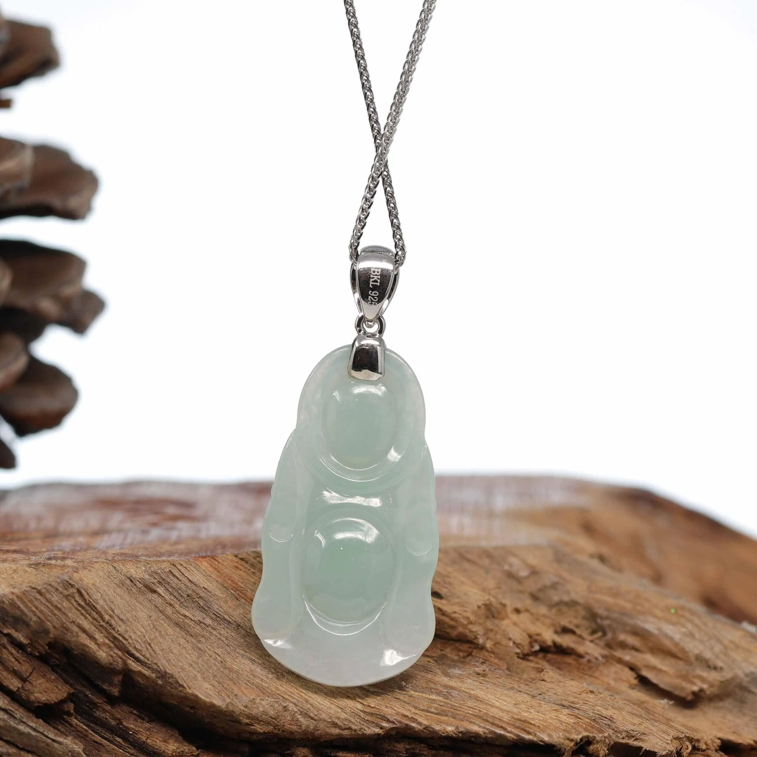 Baikalla? "Laughing Buddha" Genuine Green Jadeite Jade Buddha Pendant Necklace With Strong Silver  Bail